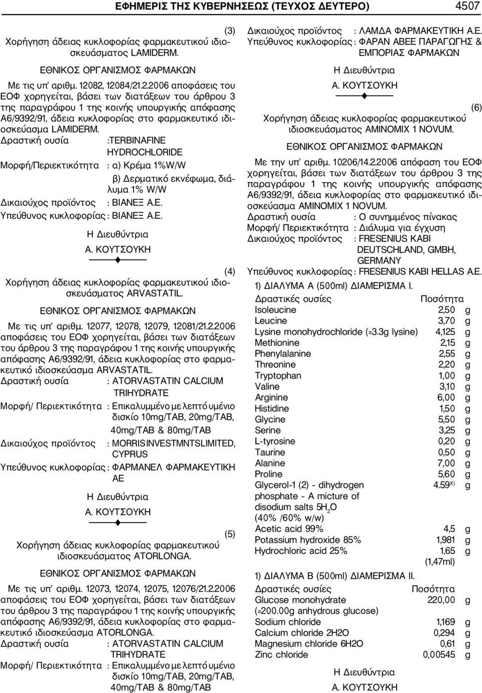 Δραστική ουσία : TERBINAFINE HYDROCHLORIDE Μορφή/Περιεκτικότητα : α) Κρέμα 1%W/W β) Δερματικό εκνέφωμα, διά λυμα 1% W/W Δικαιούχος προϊόντος : ΒΙΑΝΕΞ Α.Ε. Υπεύθυνος κυκλοφορίας : ΒΙΑΝΕΞ Α.Ε. Η Διευθύντρια Α.