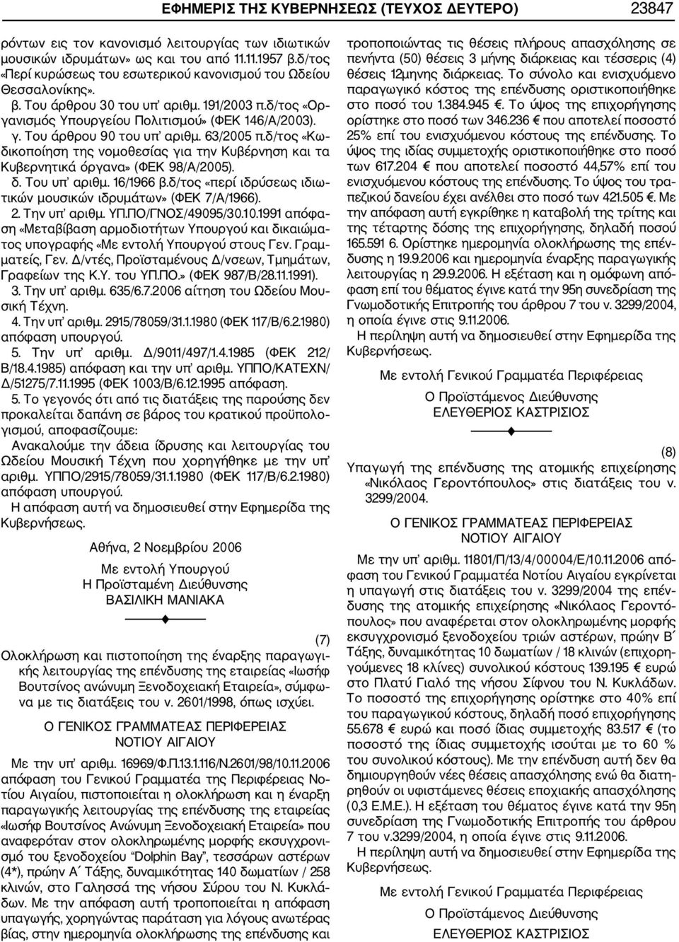 63/2005 π.δ/τος «Κω δικοποίηση της νομοθεσίας για την Κυβέρνηση και τα Κυβερνητικά όργανα» (ΦΕΚ 98/Α/2005). δ. Του υπ αριθμ. 16/1966 β.