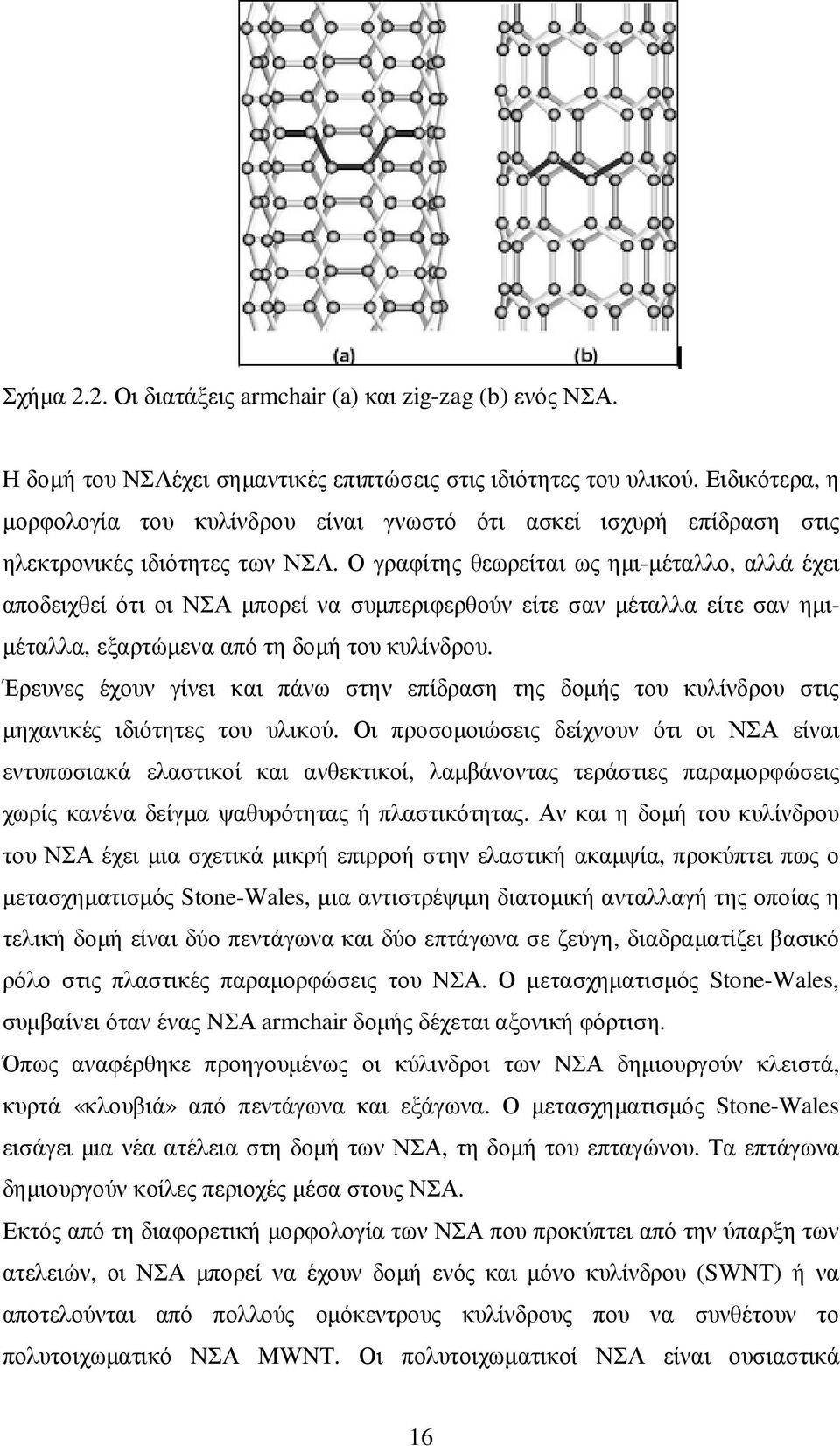 Ο γραφίτης θεωρείται ως ηµι-µέταλλο, αλλά έχει αποδειχθεί ότι οι ΝΣΑ µπορεί να συµπεριφερθούν είτε σαν µέταλλα είτε σαν ηµι- µέταλλα, εξαρτώµενα από τη δοµή του κυλίνδρου.