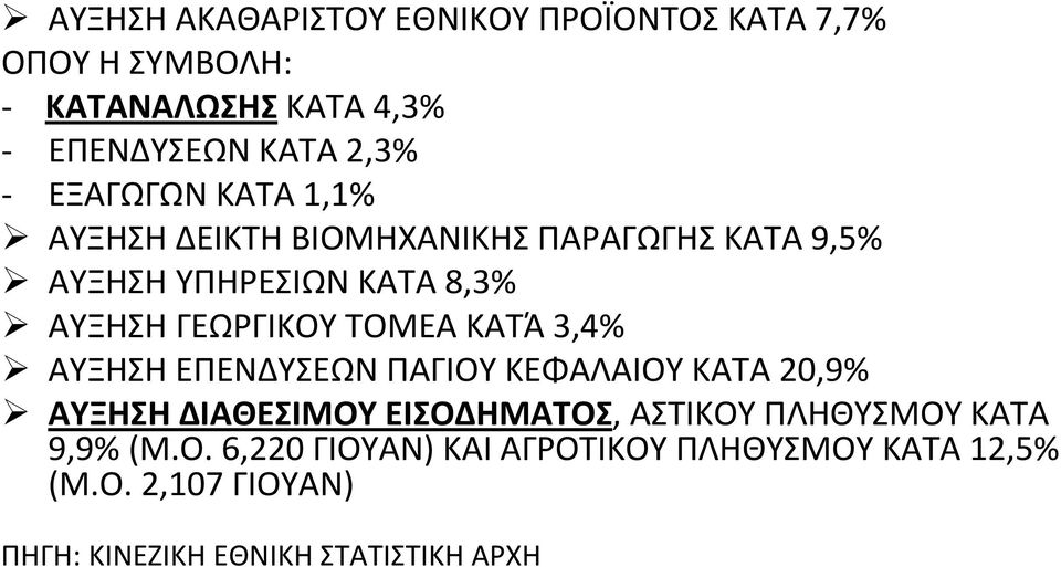 ΤΟΜΕΑ ΚΑΤΆ 3,4% ΑΥΞΗΣΗ ΕΠΕΝΔΥΣΕΩΝ ΠΑΓΙΟΥ ΚΕΦΑΛΑΙΟΥ ΚΑΤΑ 20,9% ΑΥΞΗΣΗ ΔΙΑΘΕΣΙΜΟΥ ΕΙΣΟΔΗΜΑΤΟΣ, ΑΣΤΙΚΟΥ ΠΛΗΘΥΣΜΟΥ