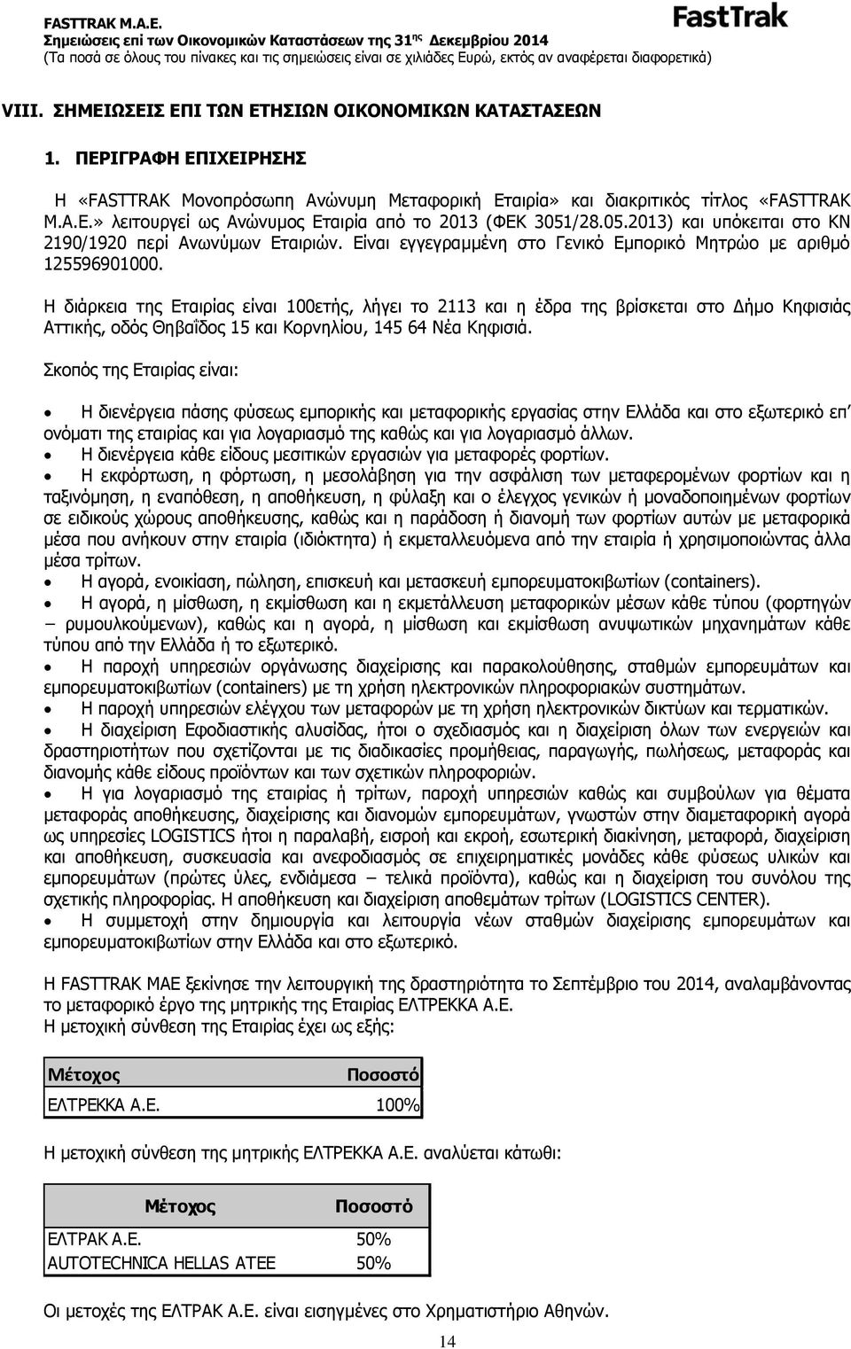 Η διάρκεια της Εταιρίας είναι 100ετής, λήγει το 2113 και η έδρα της βρίσκεται στο Δήμο Κηφισιάς Αττικής, οδός Θηβαΐδος 15 και Κoρvηλίoυ, 145 64 Νέα Κηφισιά.