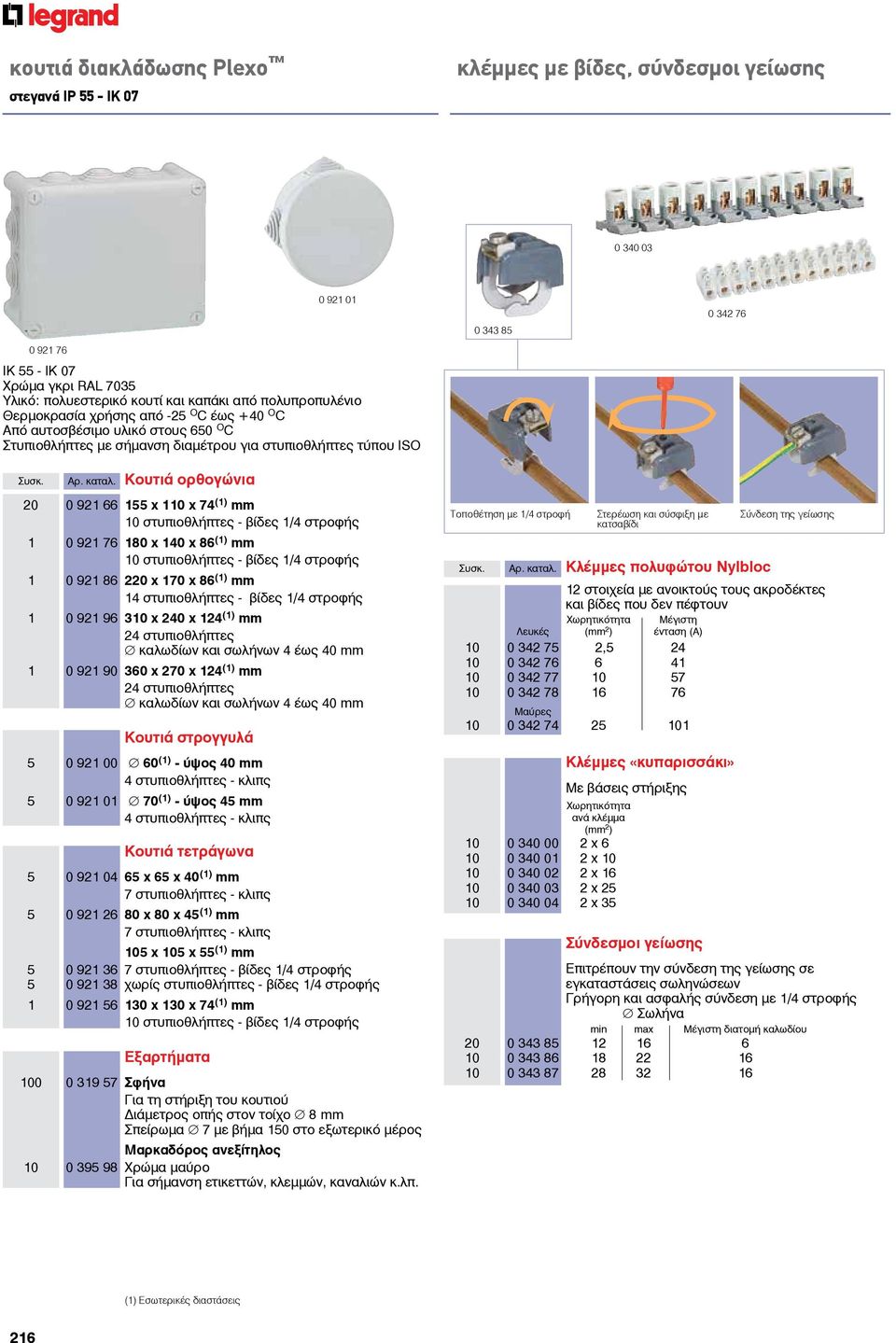 Kουτιά ορθογώνια 20 0 921 66 155 x 110 x 74 (1) mm 10 στυπιοθλήπτες - βίδες 1/4 στροφής 1 0 921 76 180 x 140 x 86 (1) mm 10 στυπιοθλήπτες - βίδες 1/4 στροφής 1 0 921 86 220 x 170 x 86 (1) mm 14