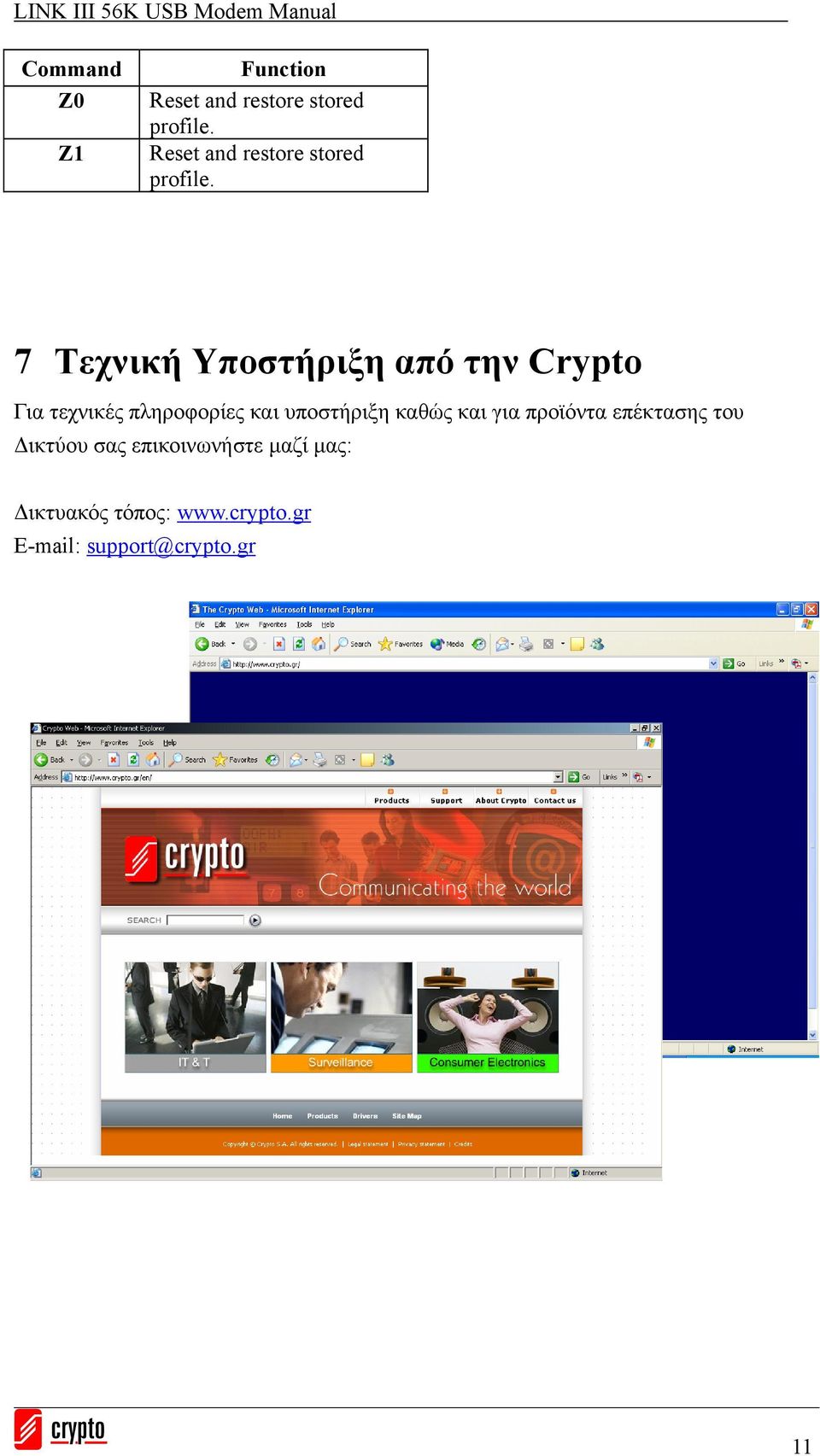 7 Τεχνική Υποστήριξη από την Crypto Για τεχνικές πληροφορίες και