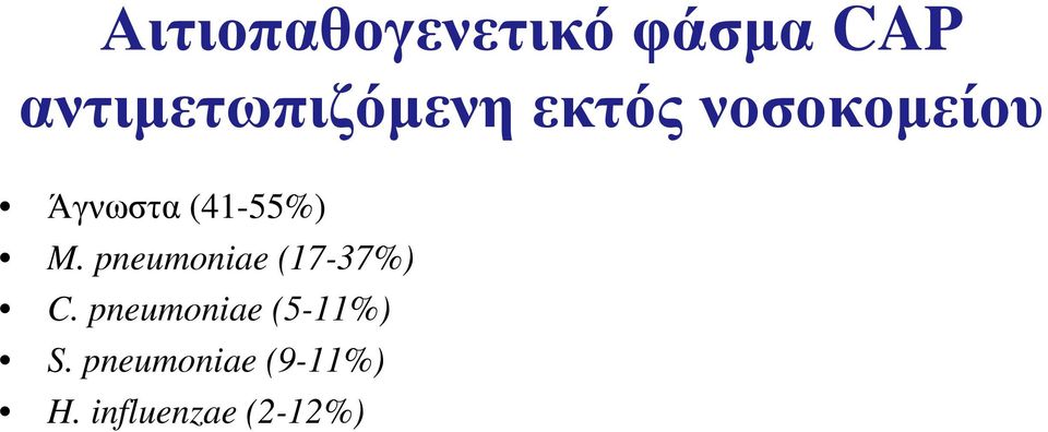 Άγνωστα (41-55%) M. pneumoniae (17-37%) C.