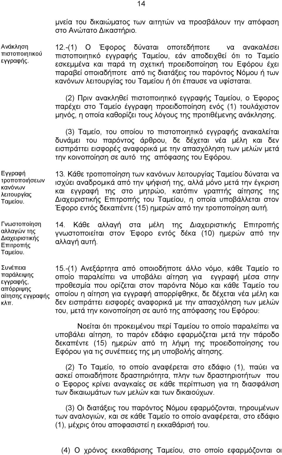 διατάξεις του παρόντος Νόμου ή των κανόνων λειτουργίας του Ταμείου ή ότι έπαυσε να υφίσταται.