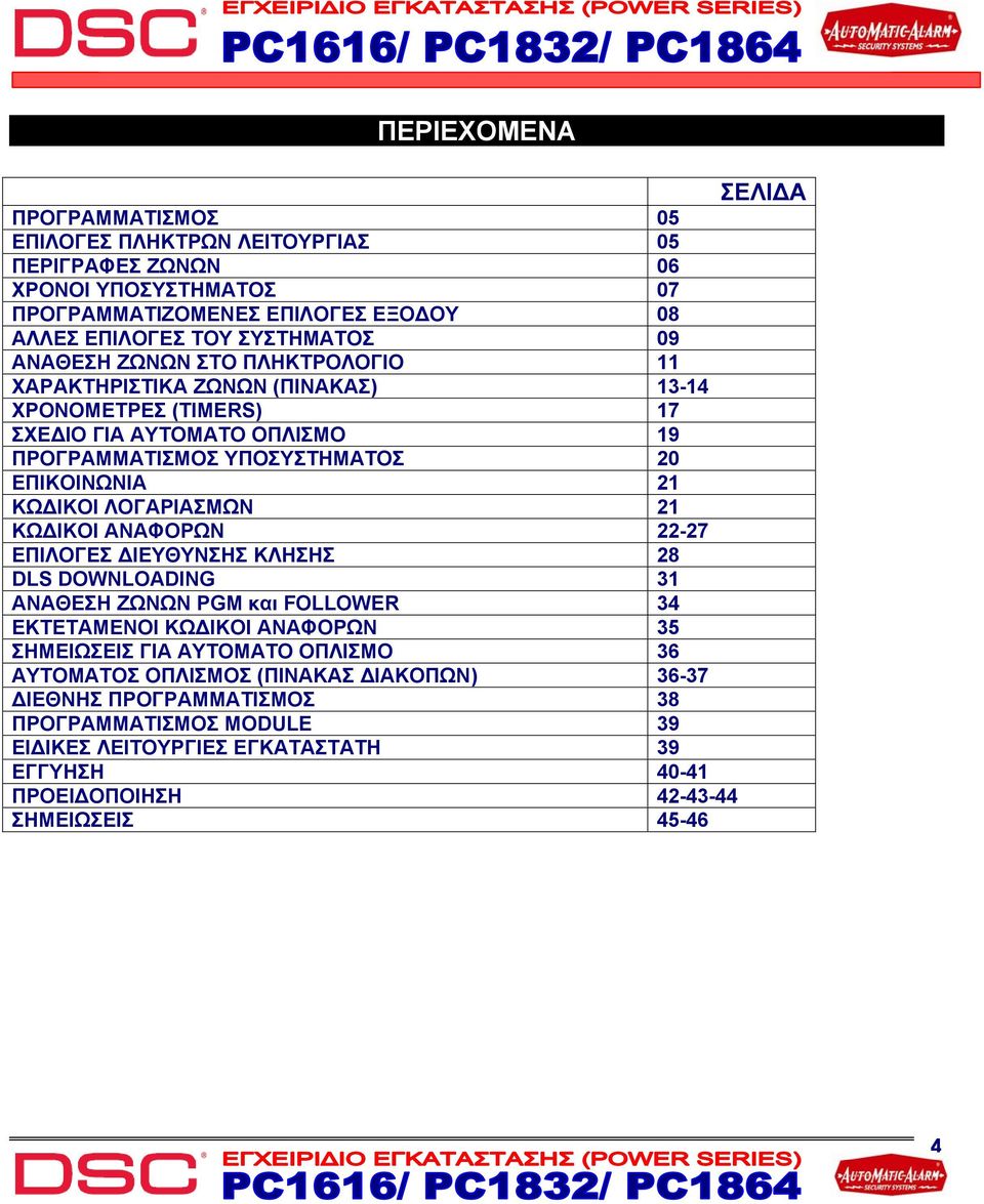 ΛΟΓΑΡΙΑΣΜΩΝ 21 ΚΩΔΙΚΟΙ ΑΝΑΦΟΡΩΝ 22-27 ΕΠΙΛΟΓΕΣ ΔΙΕΥΘΥΝΣΗΣ ΚΛΗΣΗΣ 28 DLS DOWNLOADING 31 ΑΝΑΘΕΣΗ ΖΩΝΩΝ PGM και FOLLOWER 34 ΕΚΤΕΤΑΜΕΝΟΙ ΚΩΔΙΚΟΙ ΑΝΑΦΟΡΩΝ 35 ΣΗΜΕΙΩΣΕΙΣ ΓΙΑ ΑΥΤΟΜΑΤΟ ΟΠΛΙΣΜΟ