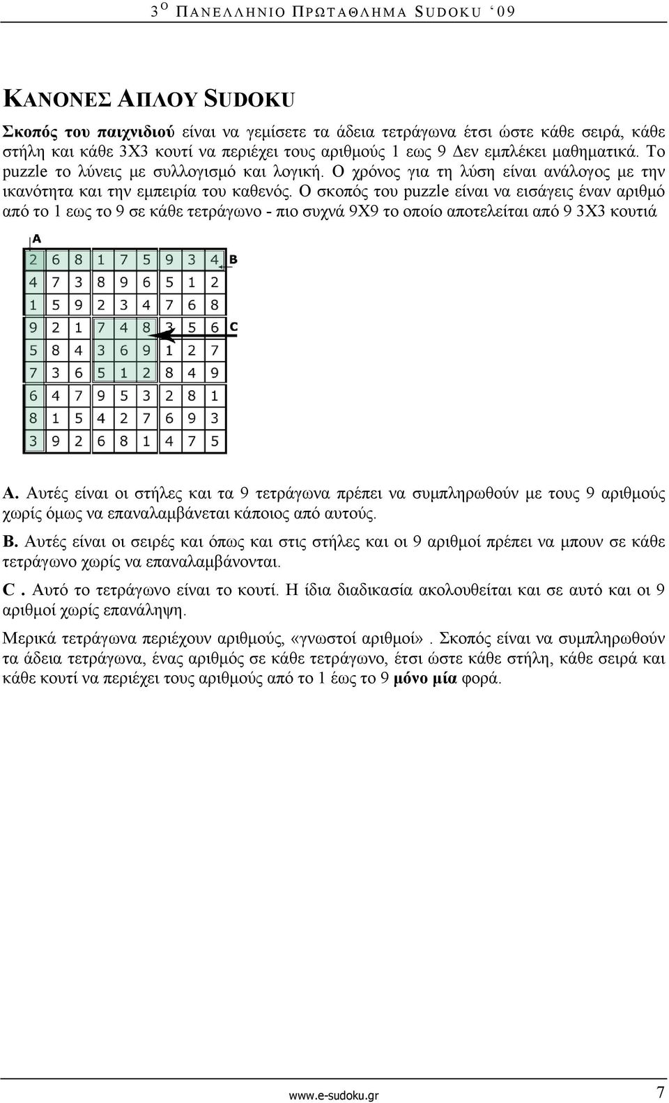 Ο σκοπός του puzzle είναι να εισάγεις έναν αριθμό από το 1 εως το 9 σε κάθε τετράγωνο - πιο συχνά 9Χ9 το οποίο αποτελείται από 9 3Χ3 κουτιά Α.