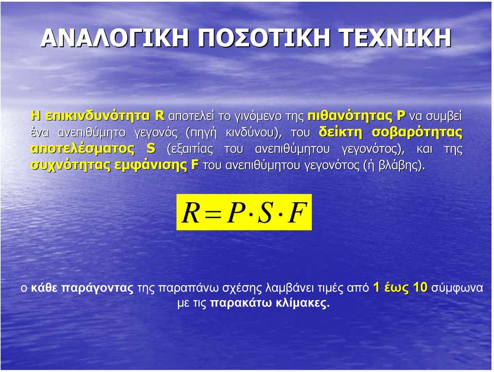 κινδύνου), του δείκτη σοβαρότητας εξαιτίας του ανεπιθύμητου γεγονότος), και της του ανεπιθύμητου γεγονότος