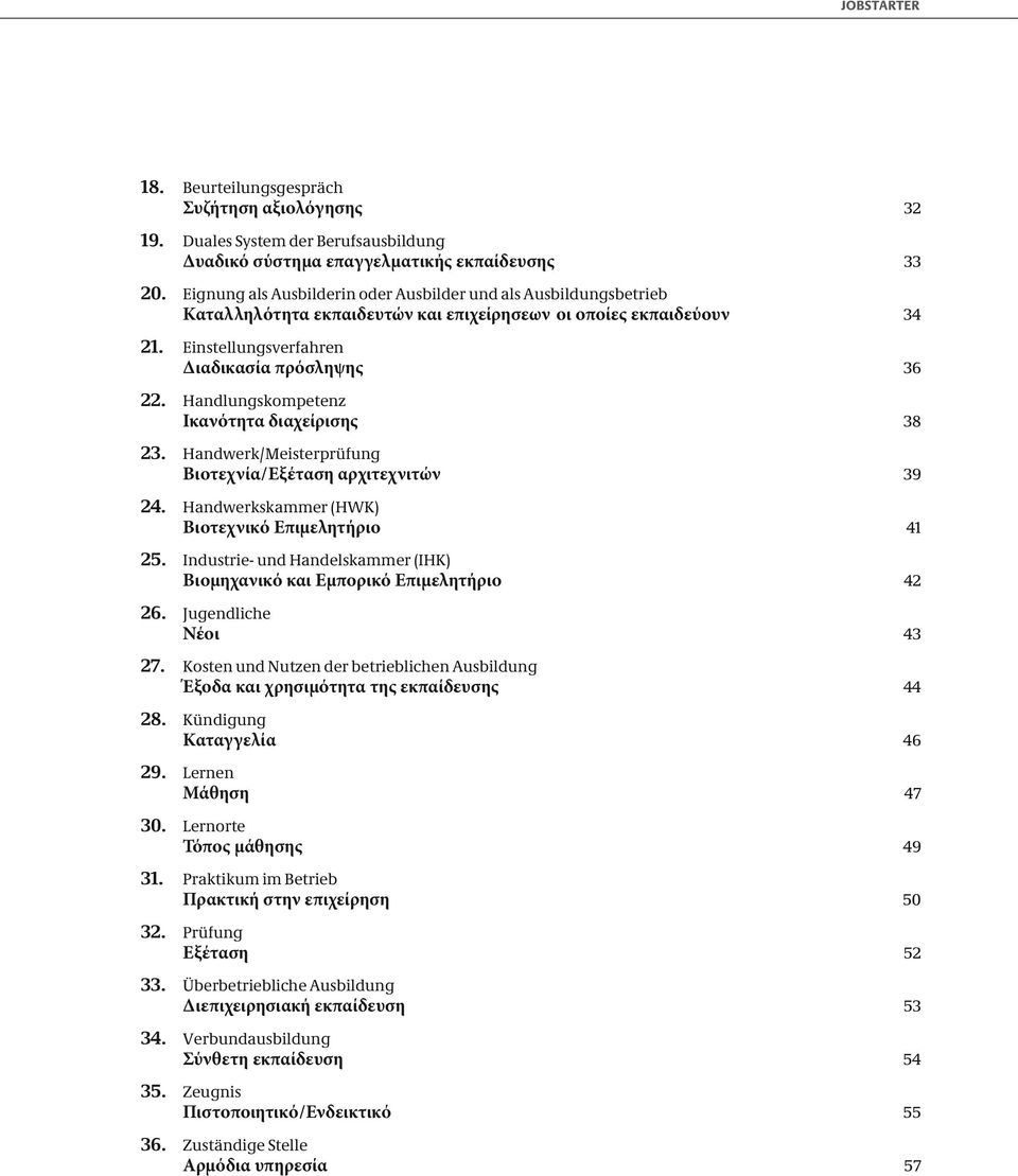 Handlungskompetenz Ικανότητα διαχείρισης 23. Handwerk/Meisterprüfung Βιοτεχνία/Εξέταση αρχιτεχνιτών 24. Handwerkskammer (HWK) Βιοτεχνικό Επιμελητήριο 25.