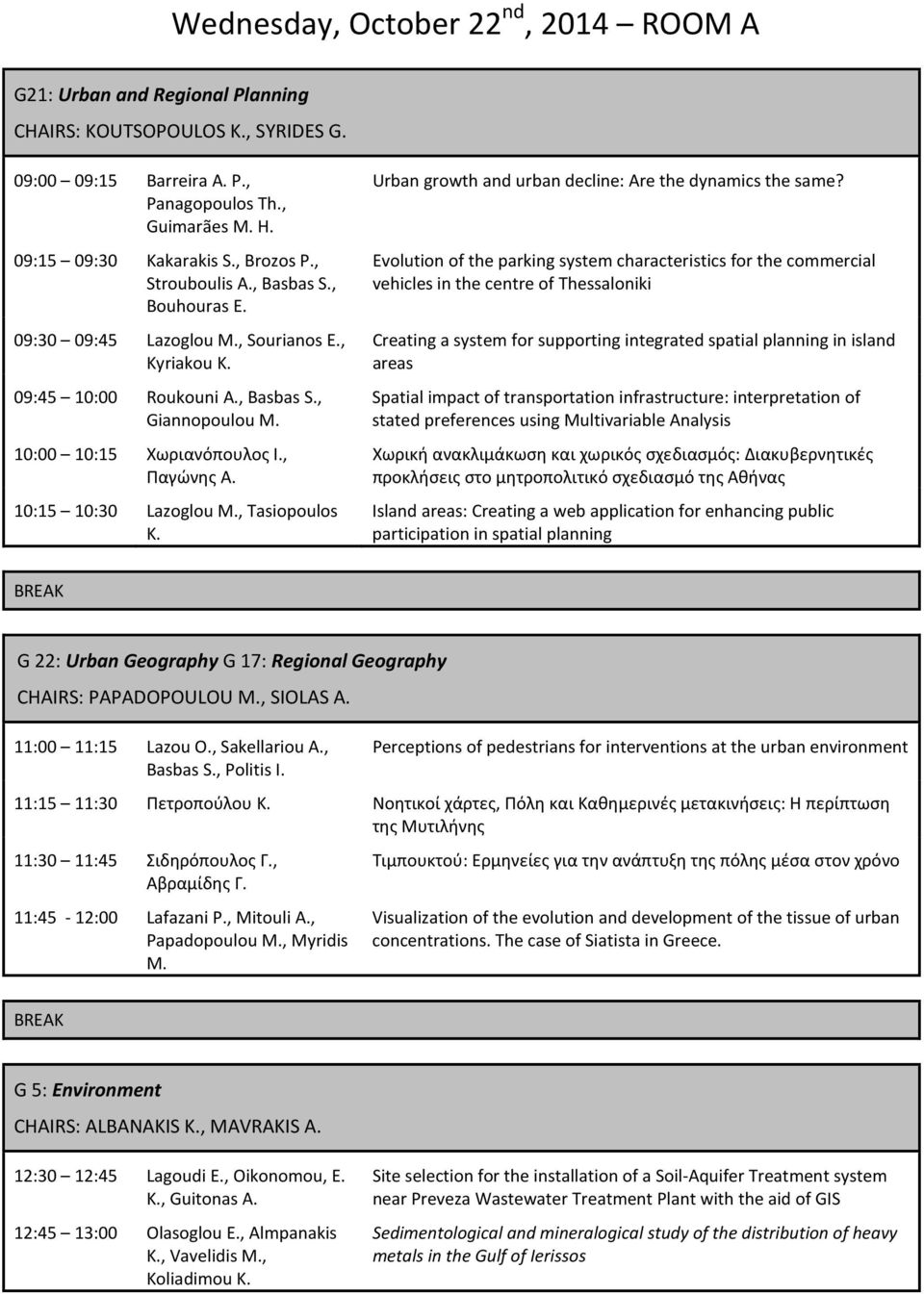 10:15 10:30 Lazoglou M., Tasiopoulos K. Urban growth and urban decline: Are the dynamics the same?