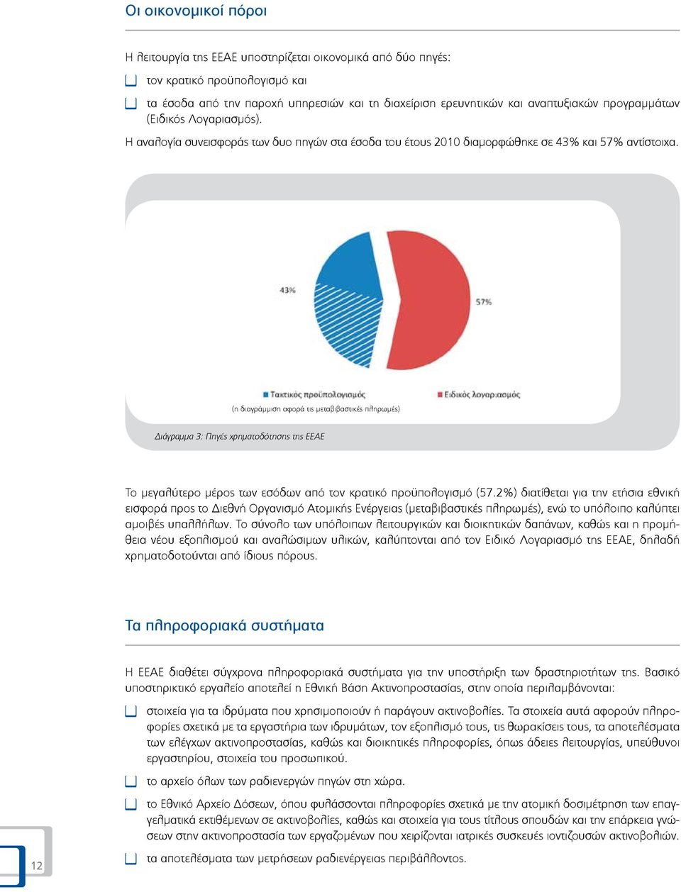 (η διαγράμμιση αφορά τις μεταβιβαστικές πληρωμές) Διάγραμμα 3: Πηγές χρηματοδότησης της ΕΕΑΕ Το μεγαλύτερο μέρος των εσόδων από τον κρατικό προϋπολογισμό (57.