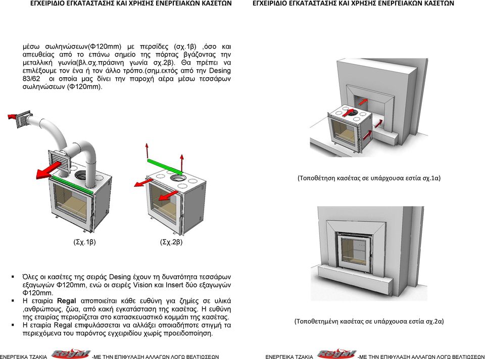 2β) Όλες οι κασέτες της σειράς Desing έχουν τη δυνατότητα τεσσάρων εξαγωγών Φ120mm, ενώ οι σειρές Vision και Insert δύο εξαγωγών Φ120mm.