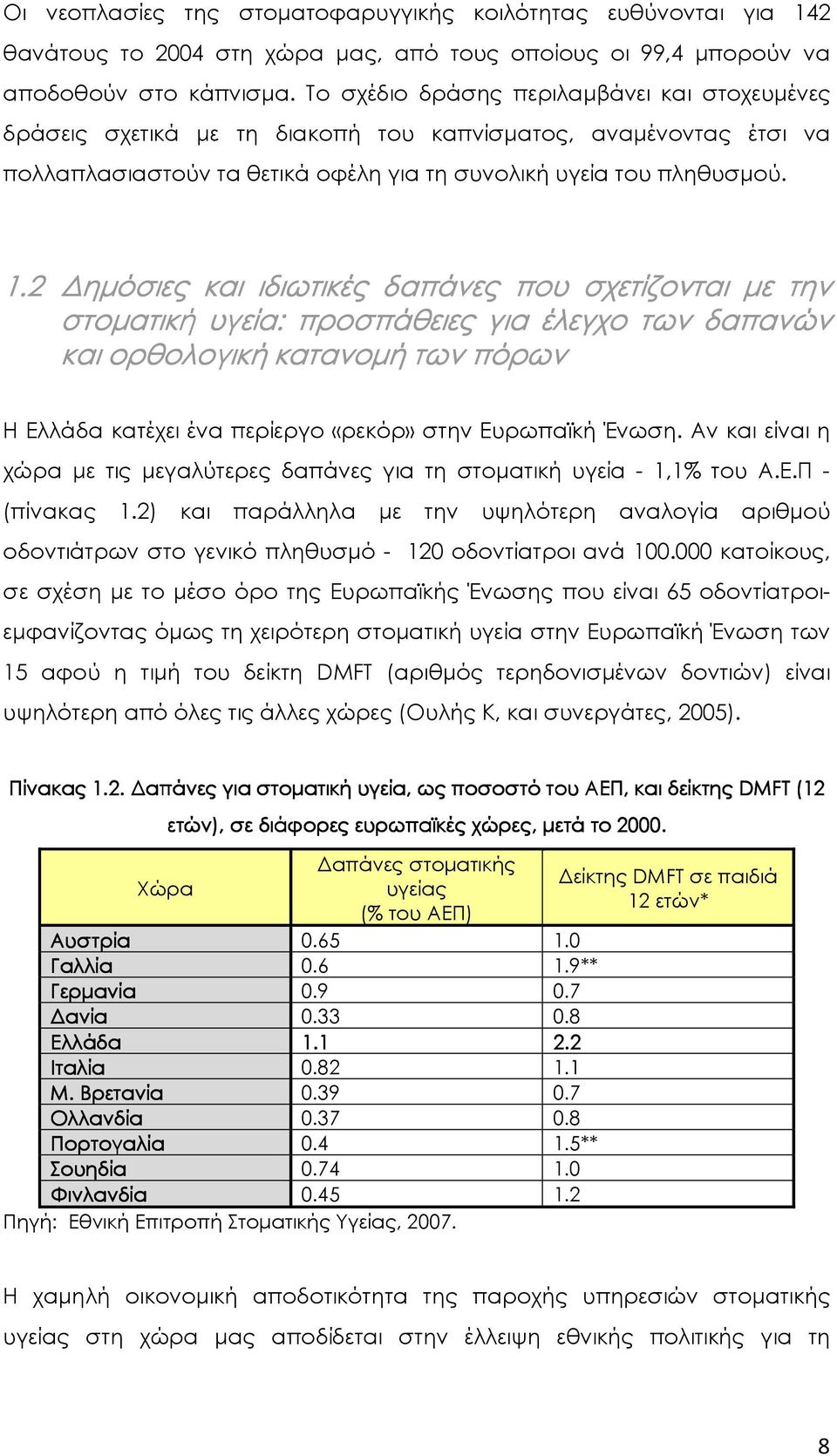 2 ηµόσιες και ιδιωτικές δαπάνες που σχετίζονται µε την στοµατική υγεία: προσπάθειες για έλεγχο των δαπανών και ορθολογική κατανοµή των πόρων Η Ελλάδα κατέχει ένα περίεργο «ρεκόρ» στην Ευρωπαϊκή Ένωση.