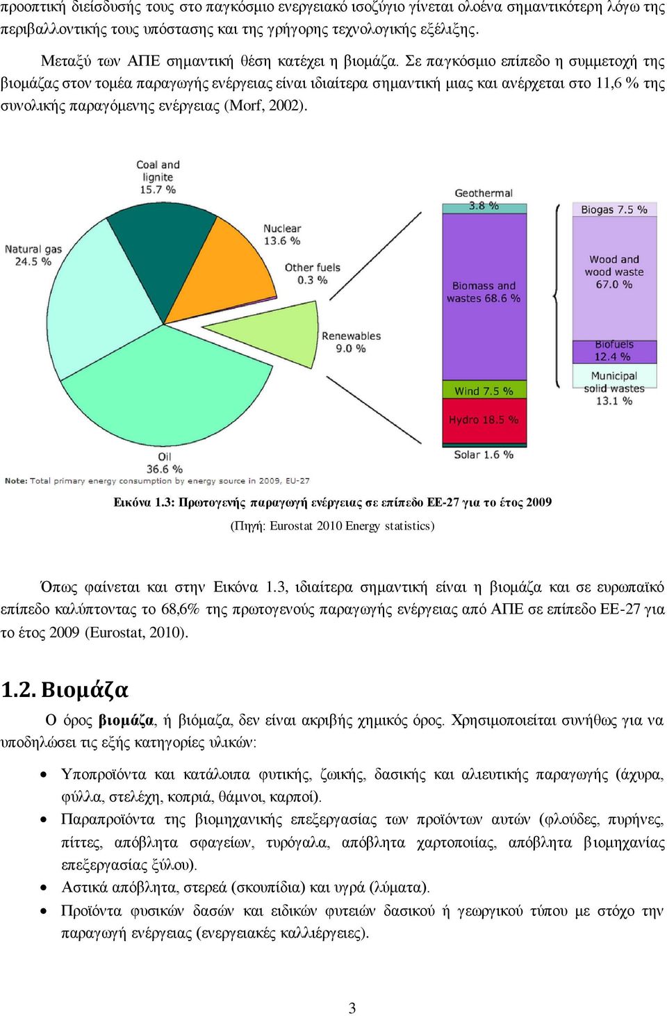 Σε παγκόσμιο επίπεδο η συμμετοχή της βιομάζας στον τομέα παραγωγής ενέργειας είναι ιδιαίτερα σημαντική μιας και ανέρχεται στο 11,6 % της συνολικής παραγόμενης ενέργειας (Morf, 2002). Εικόνα 1.