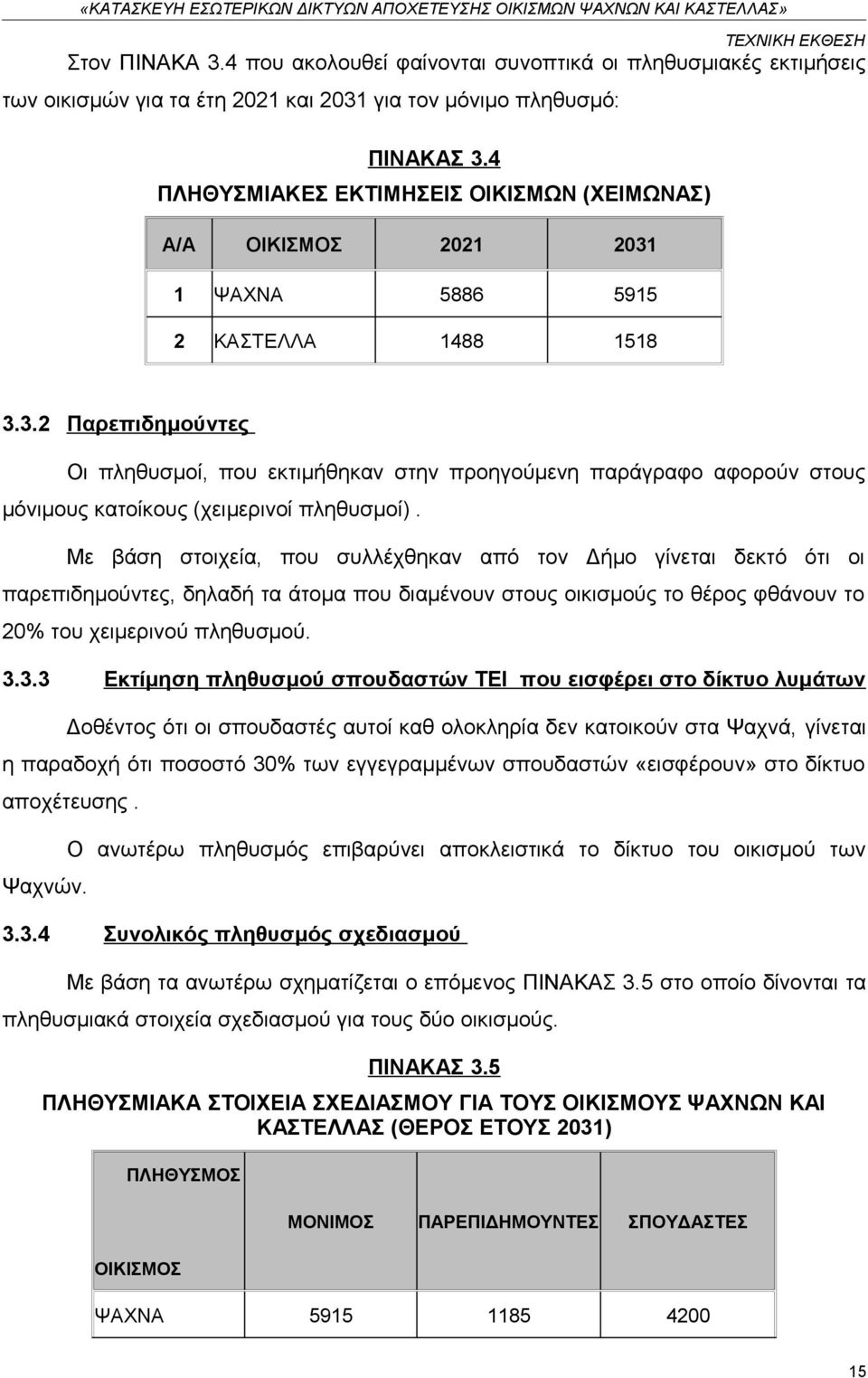 Με βάση στοιχεία, που συλλέχθηκαν από τον Δήμο γίνεται δεκτό ότι οι παρεπιδημούντες, δηλαδή τα άτομα που διαμένουν στους οικισμούς το θέρος φθάνουν το 20% του χειμερινού πληθυσμού. 3.