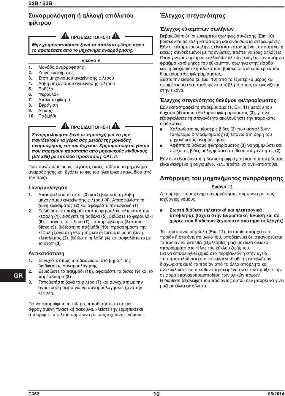 Παξιμάδι Συναρμολογήστε ξανά με προσοχή για να μην παγιδευτούν τα χέρια σας μεταξύ της μονάδας αναρρόφησης και του δοχείου.