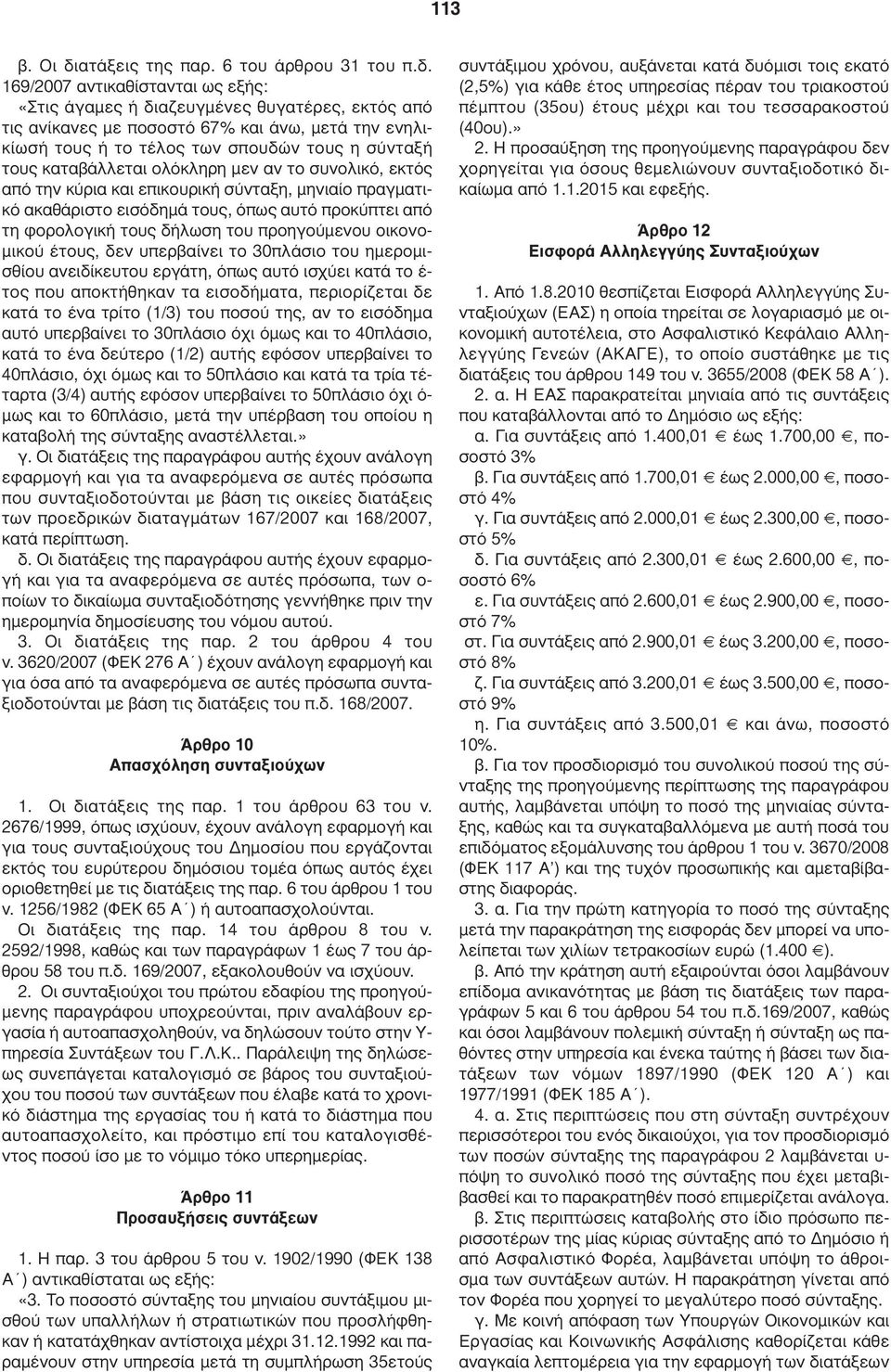 169/2007 αντικαθίστανται ως εξής: «Στις άγαµες ή διαζευγµένες θυγατέρες, εκτός από τις ανίκανες µε ποσοστό 67% και άνω, µετά την ενηλικίωσή τους ή το τέλος των σπουδών τους η σύνταξή τους