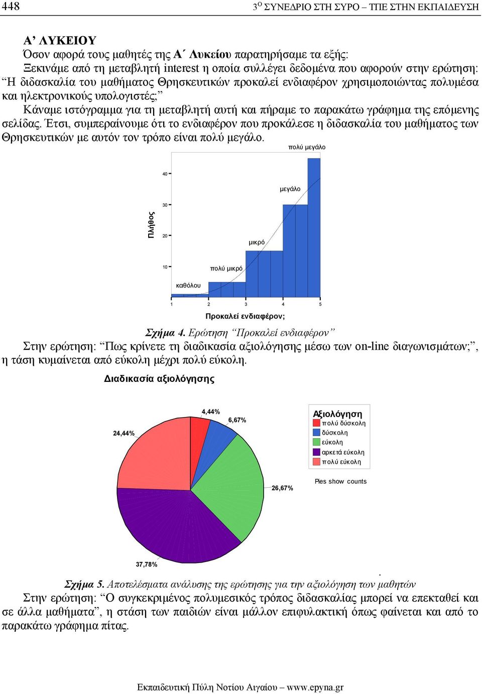 γράφηµα της επόµενης σελίδας. Έτσι, συµπεραίνουµε ότι το ενδιαφέρον που προκάλεσε η διδασκαλία του µαθήµατος των Θρησκευτικών µε αυτόν τον τρόπο είναι πολύ µεγάλο.