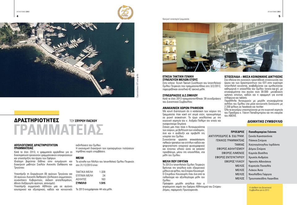 Υποστήριξε τη διοργάνωση (9) αγώνων Τριγώνου και (4) αγώνων Ανοικτής θαλάσσης (Δηλώσεις συμμετοχών, συναντήσεις Κυβερνητών, έκδοση αποτελεσμάτων, άδειες διεξαγωγής αγώνων, απονομές).