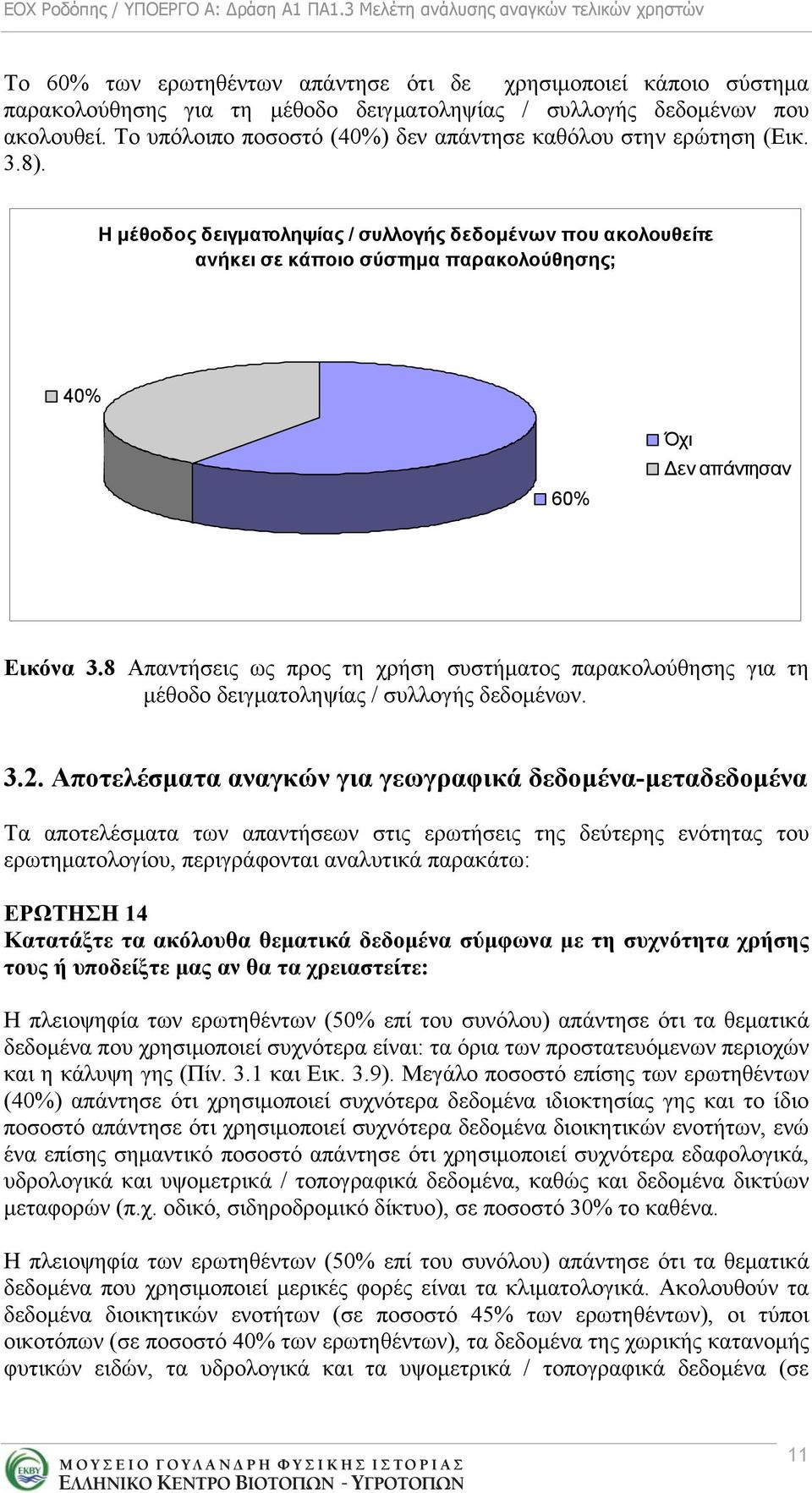 Η μέθοδος δειγματοληψίας / συλλογής δεδομένων που ακολουθείτε ανήκει σε κάποιο σύστημα παρακολούθησης; 40% 60% Όχι εν απάντησαν Εικόνα 3.