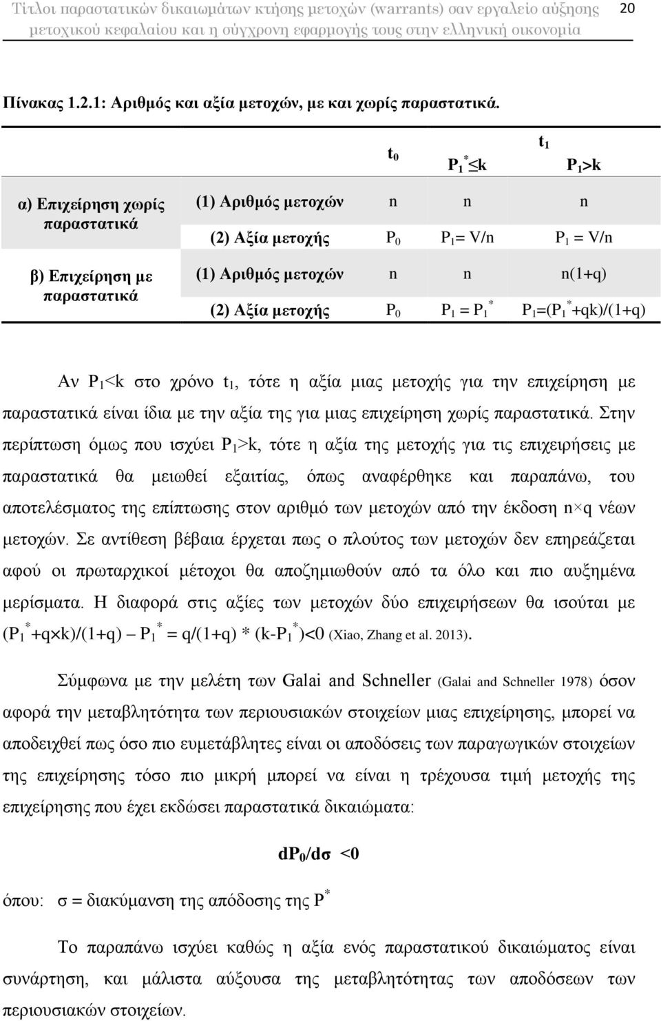 P 0 * P 1 = P 1 P 1 =(P * 1 +qk)/(1+q) Αν P 1 <k στο χρόνο t 1, τότε η αξία μιας μετοχής για την επιχείρηση με παραστατικά είναι ίδια με την αξία της για μιας επιχείρηση χωρίς παραστατικά.