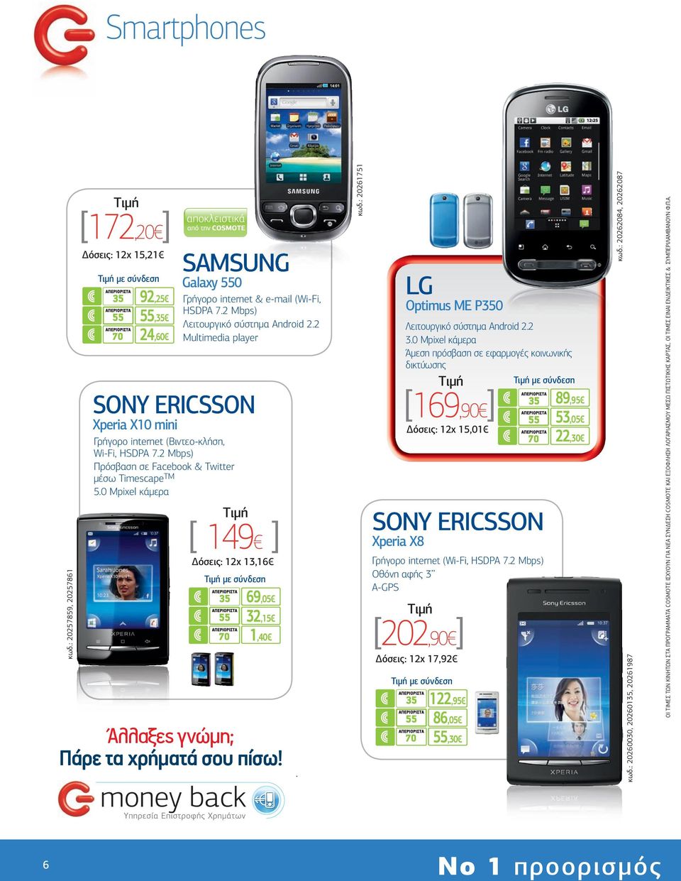 2 Multimedia player SONY ERICSSON Xperia X10 mini [ 149 ] όσεις: 12χ 13,16 69,05 32,15 1,40 Άλλαξες γνώµη; Πάρε τα χρήµατά σου πίσω! κωδ.: 20261751 LG Optimus ME P350 Λειτουργικό σύστηµα Android 2.