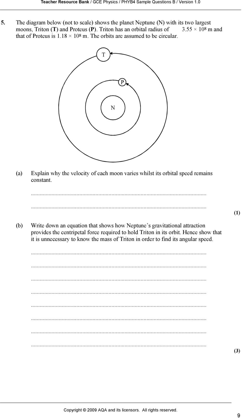 T P N (a) Explain why the velocity of each moon varies whilst its orbital speed remains constant.