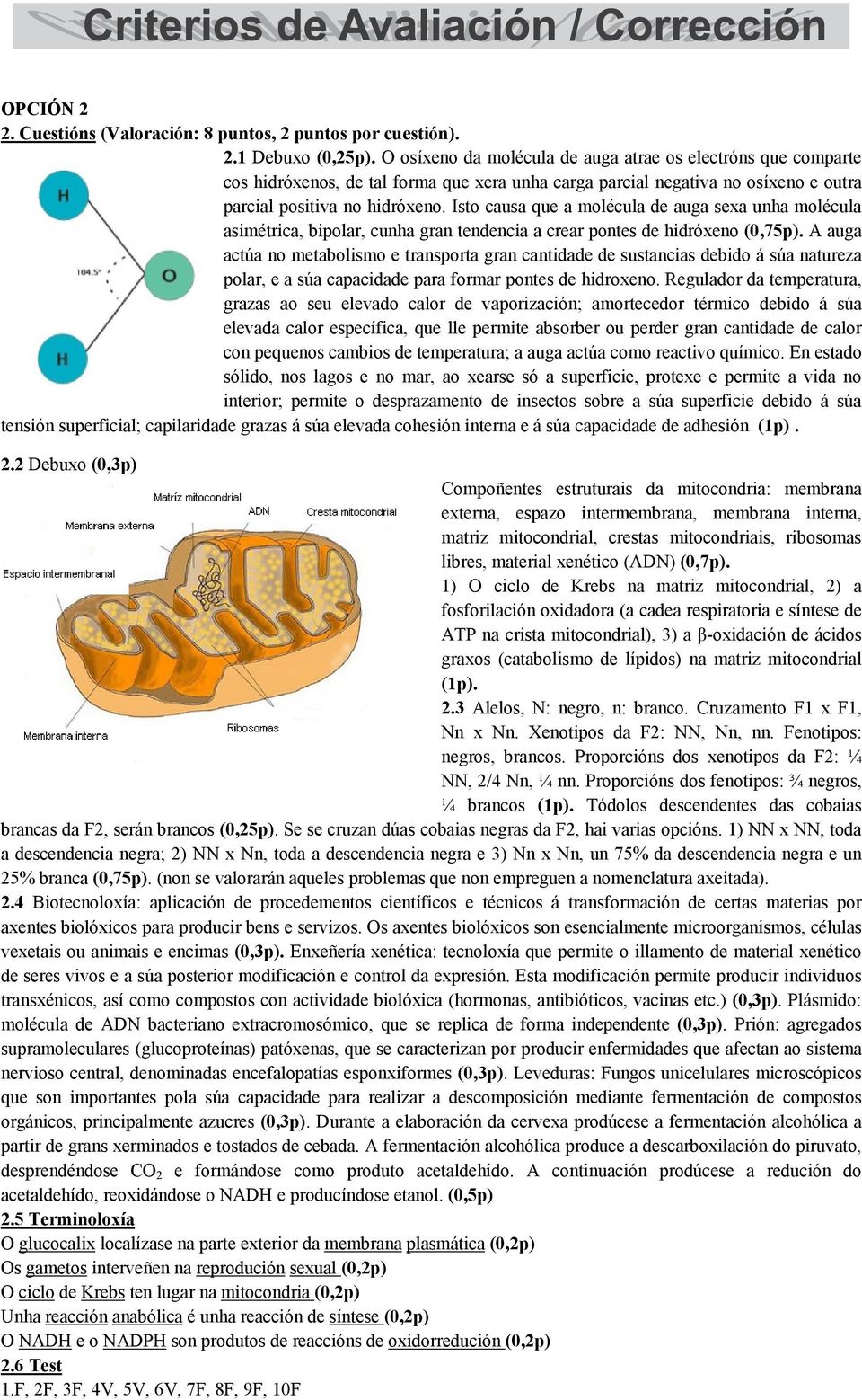 Isto causa que a molécula de auga sexa unha molécula asimétrica, bipolar, cunha gran tendencia a crear pontes de hidróxeno (0,75p).