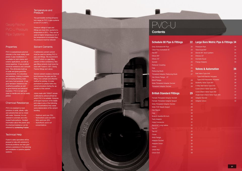 Temperature and Pressure Georg Fischer PVC-U Pressure Pipe Systems The permissible working temperature range for PVC-U pipe systems is from 0 C to 60 C.