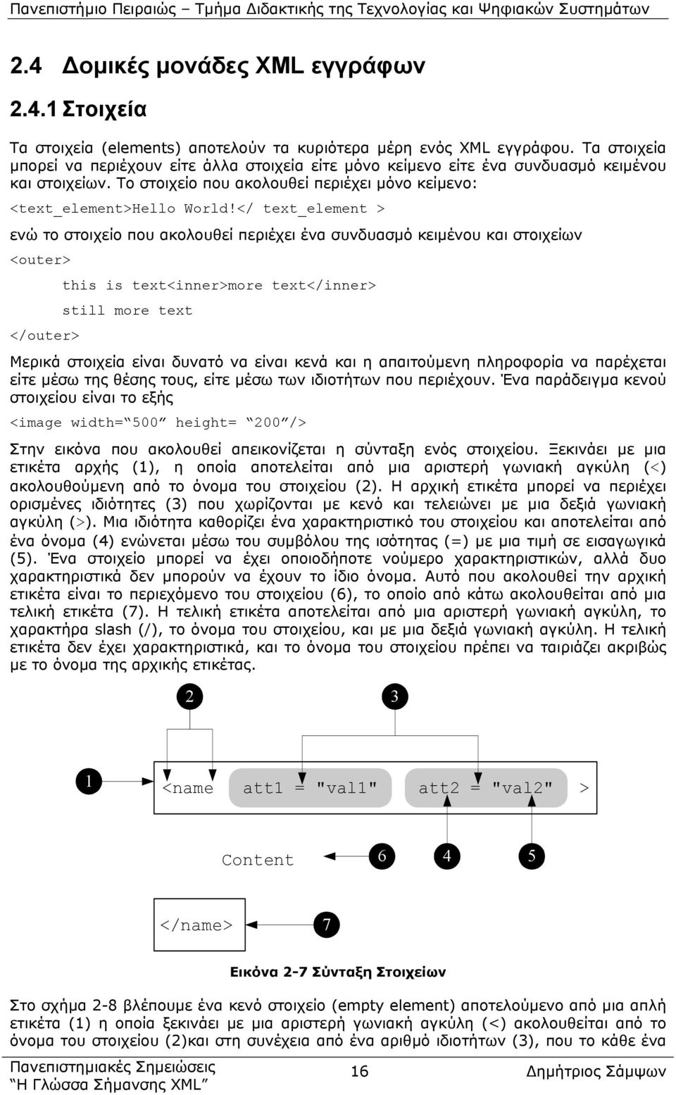 </ text_element > ενώ το στοιχείο που ακολουθεί περιέχει ένα συνδυασµό κειµένου και στοιχείων <outer> </outer> this is text<inner>more text</inner> still more text Μερικά στοιχεία είναι δυνατό να