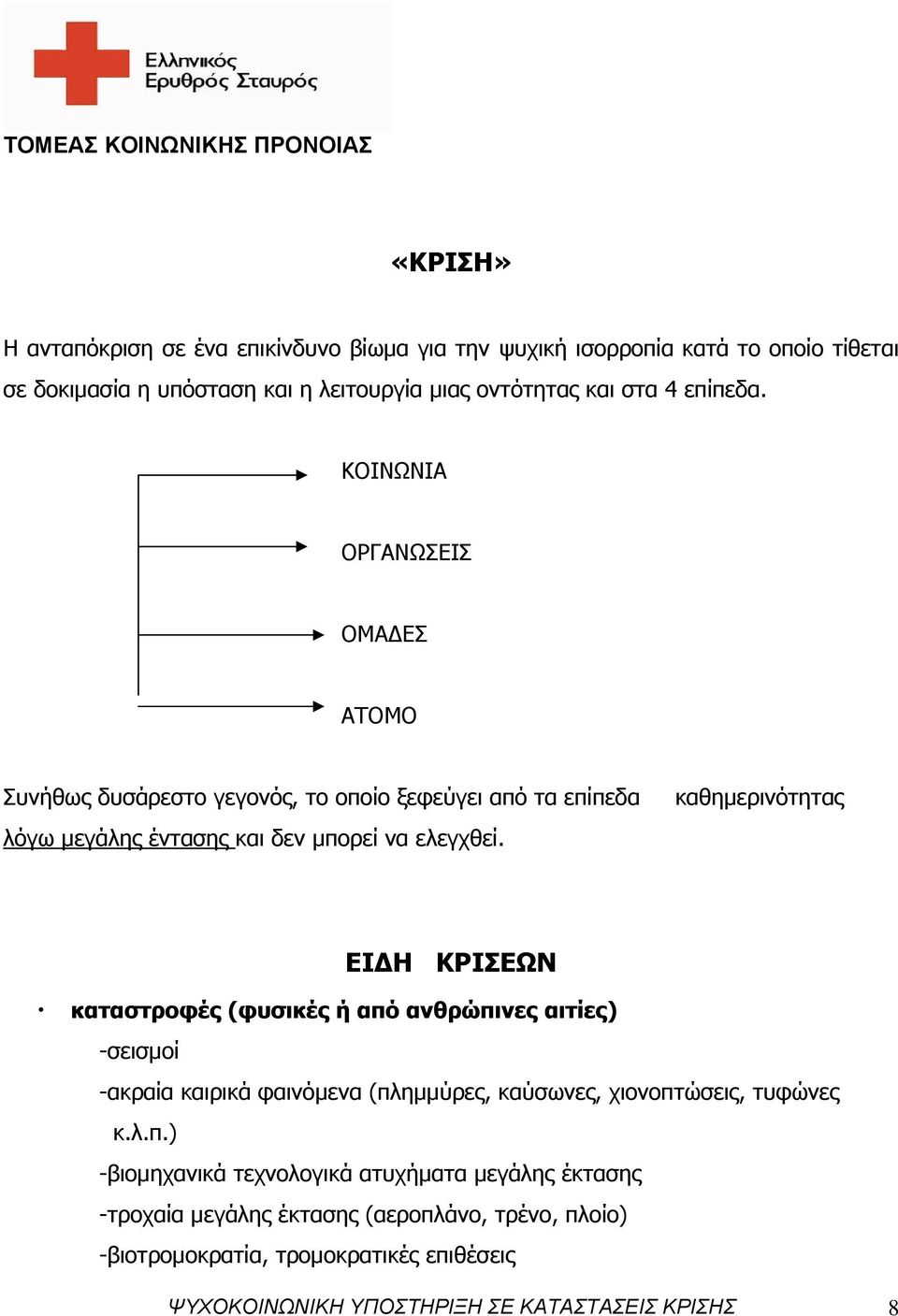 καθημερινότητας ΕΙΔΗ ΚΡΙΣΕΩΝ καταστροφές (φυσικές ή από