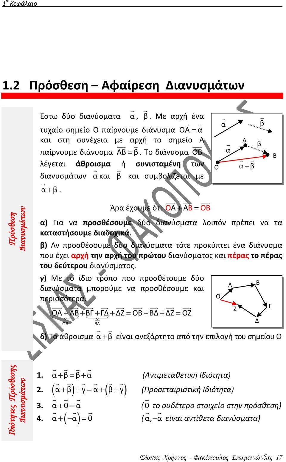 Το διάνυσμα ΟΒ λέγεται άθροισμα ή συνισταμένη των διανυσμάτων α και β Ο και συμβολίζεται με α β.