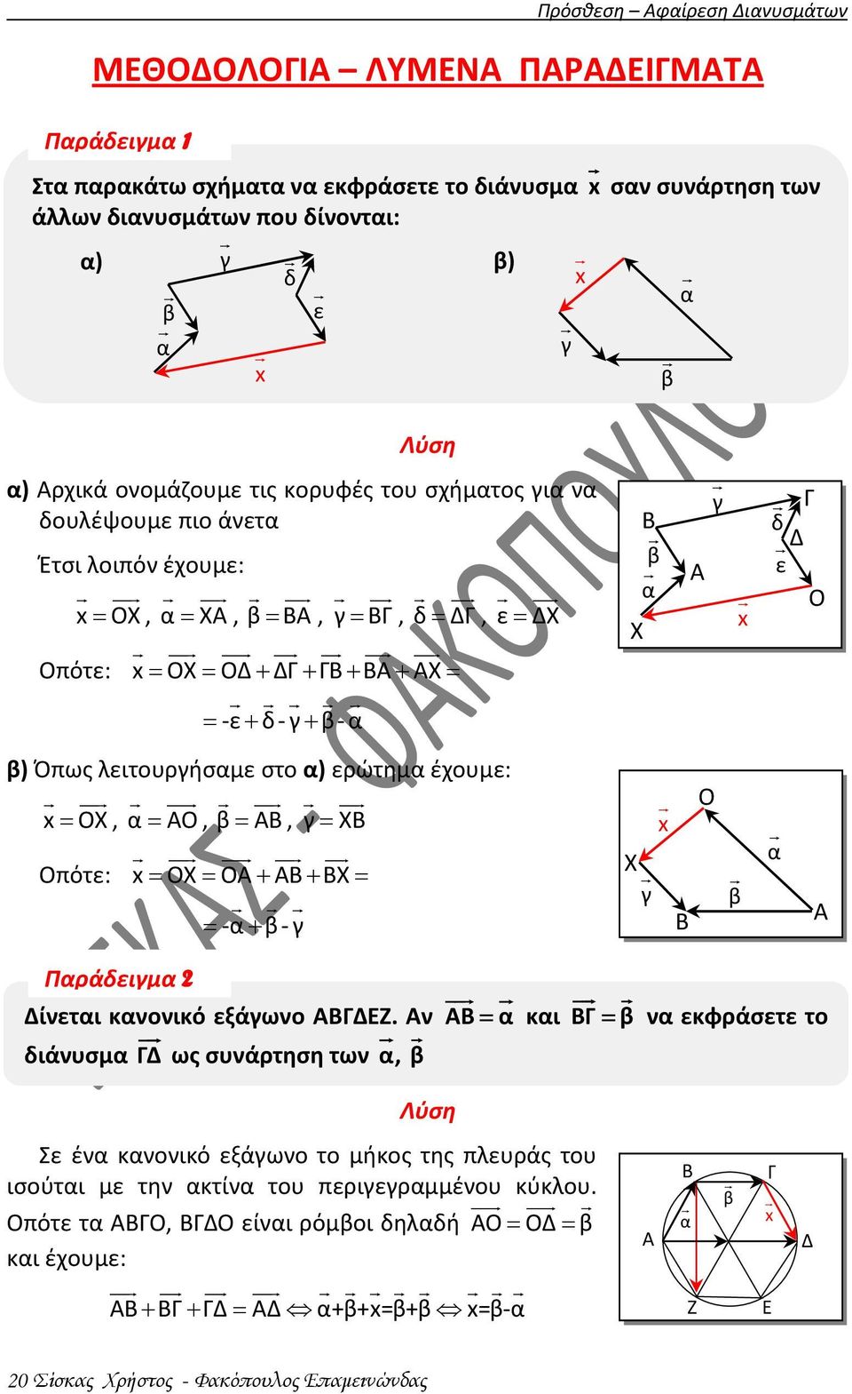 β) Όπως λειτουργήσαμε στο α) ερώτημα έχουμε: x OX, α ΑΟ, β ΑΒ, γ ΧΒ Οπότε: x OX OΑ ΑΒ ΒΧ -α β- γ x Χ γ Β Ο β α Α Παράδειγμα Δίνεται κανονικό εξάγωνο ΑΒΓΔΕΖ.