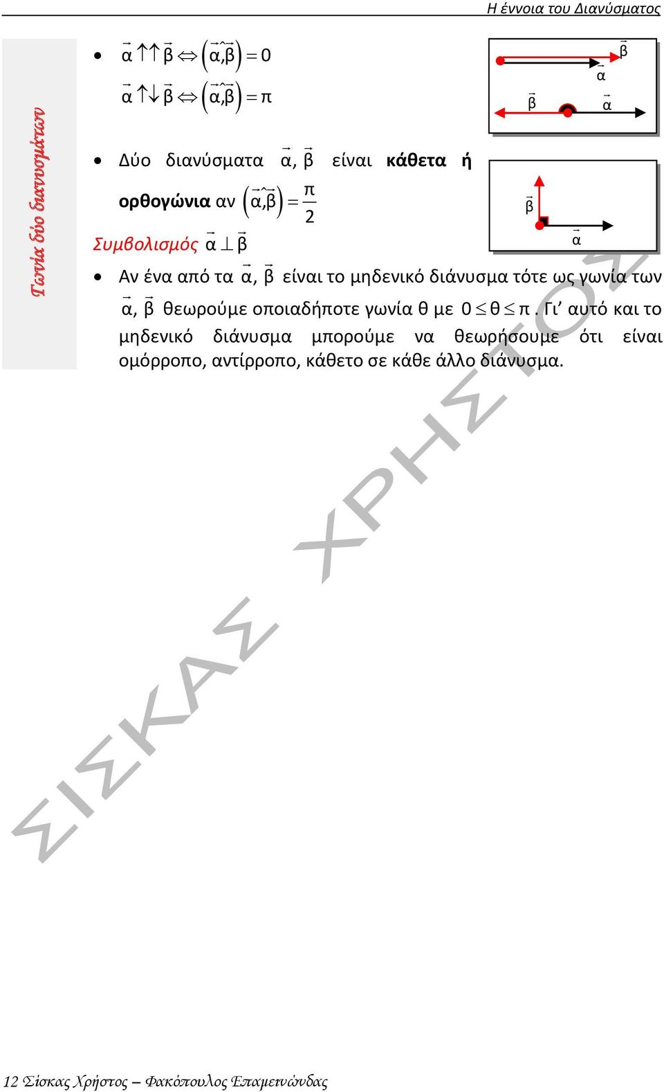 α, β θεωρούμε οποιαδήποτε γωνία θ με 0 θ π.