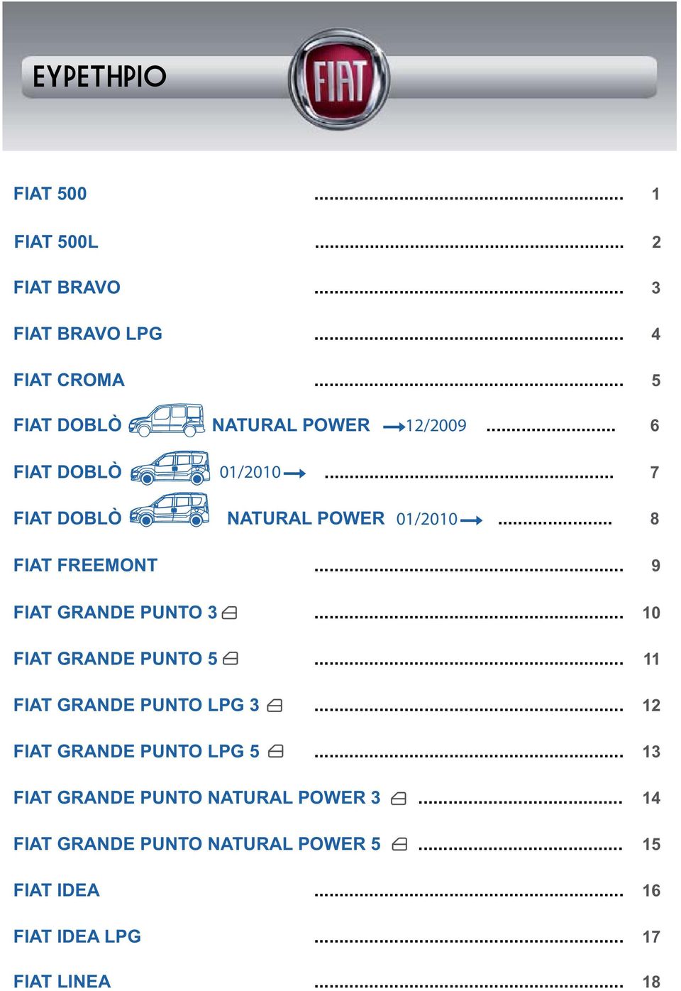 .. 8 FIAT FREEMONT... 9 FIAT GRANDE PUNTO 3 FIAT GRANDE PUNTO 5...... 10 11 FIAT GRANDE PUNTO LPG 3.