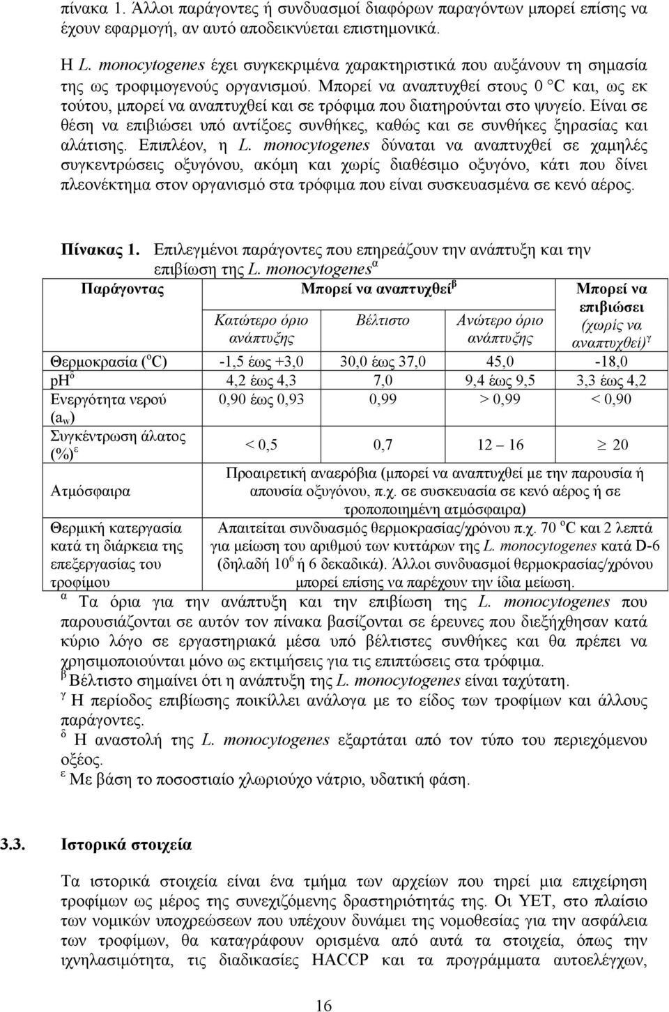 Μπορεί να αναπτυχθεί στους 0 C και, ως εκ τούτου, μπορεί να αναπτυχθεί και σε τρόφιμα που διατηρούνται στο ψυγείο.