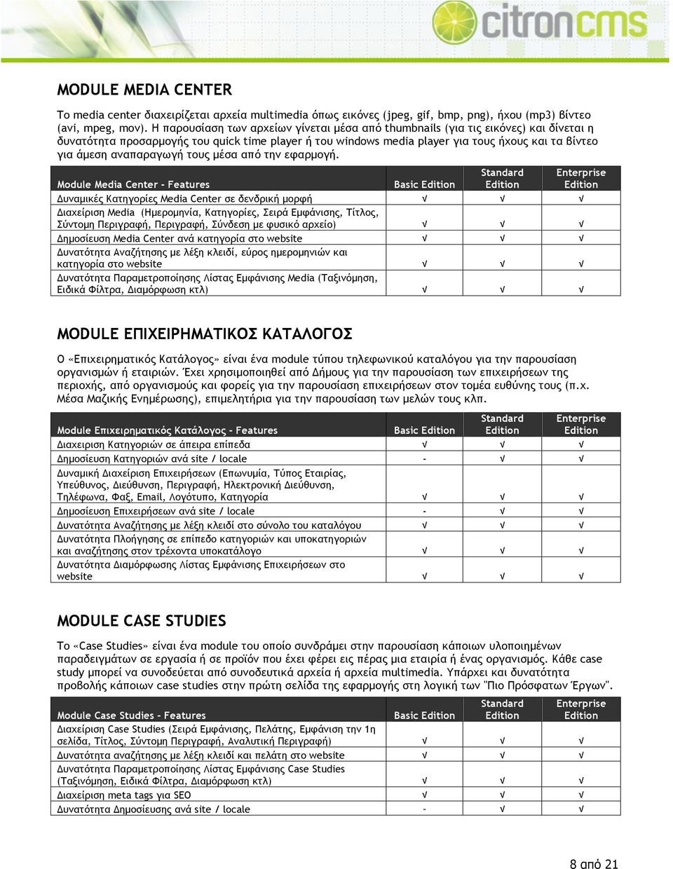 αναπαραγωγή τους µέσα από την εφαρµογή. Module Media Center - Features Basic Δυναµικές Κατηγορίες Media Center σε δενδρική µορφή!