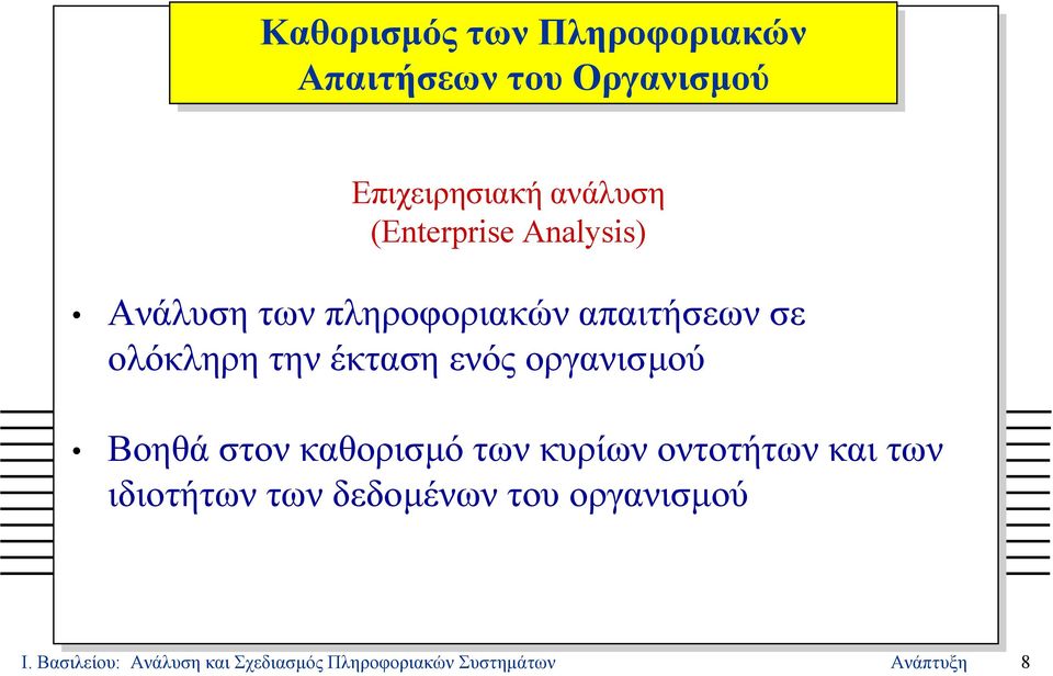 ενός οργανισµού Βοηθά στον καθορισµό των κυρίων οντοτήτων και των ιδιοτήτων των