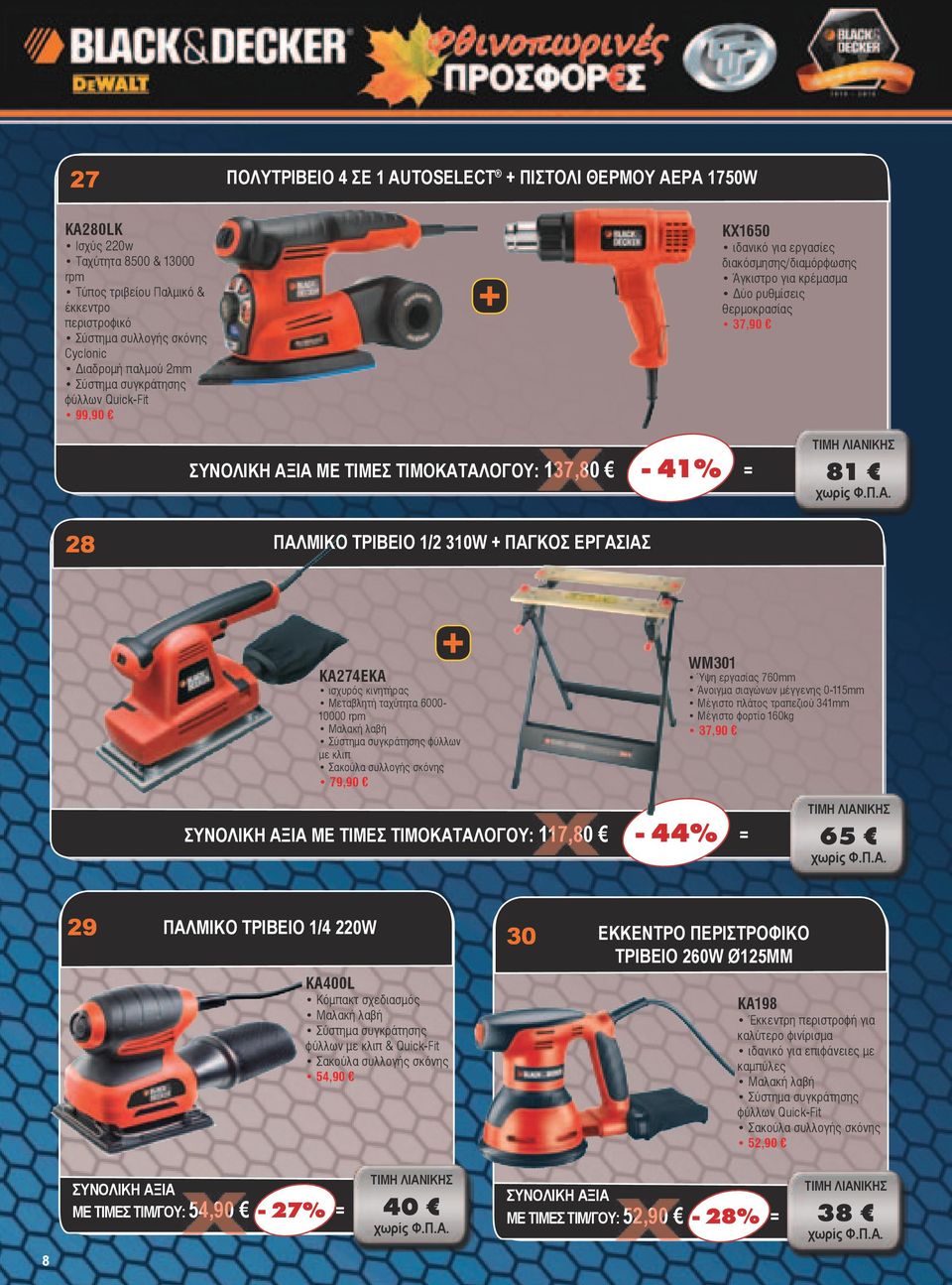 81 28 ΠΑΛΜΙΚΌ ΤΡΙΒΕΊΟ 1/2 310W + ΠΆΓΚΟΣ ΕΡΓΑΣΊΑΣ KA274EKA ισχυρός κινητήρας Μεταβλητή ταχύτητα 6000-10000 rpm Μαλακή λαβή Σύστημα συγκράτησης φύλλων με κλιπ Σακούλα συλλογής σκόνης 79,90 WM301 Ύψη