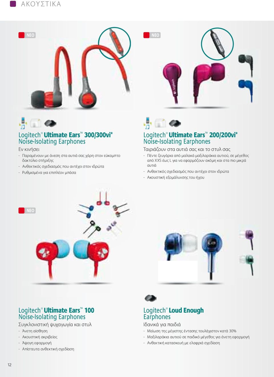 από XXS έως L για να εφαρμόζουν ακόμη και στα πιο μικρά αυτιά - Ανθεκτικός σχεδιασμός που αντέχει στον ιδρώτα - Ακουστική εξομάλυνσης του ήχου Logitech Ultimate Ears 100 Noise-Isolating Earphones