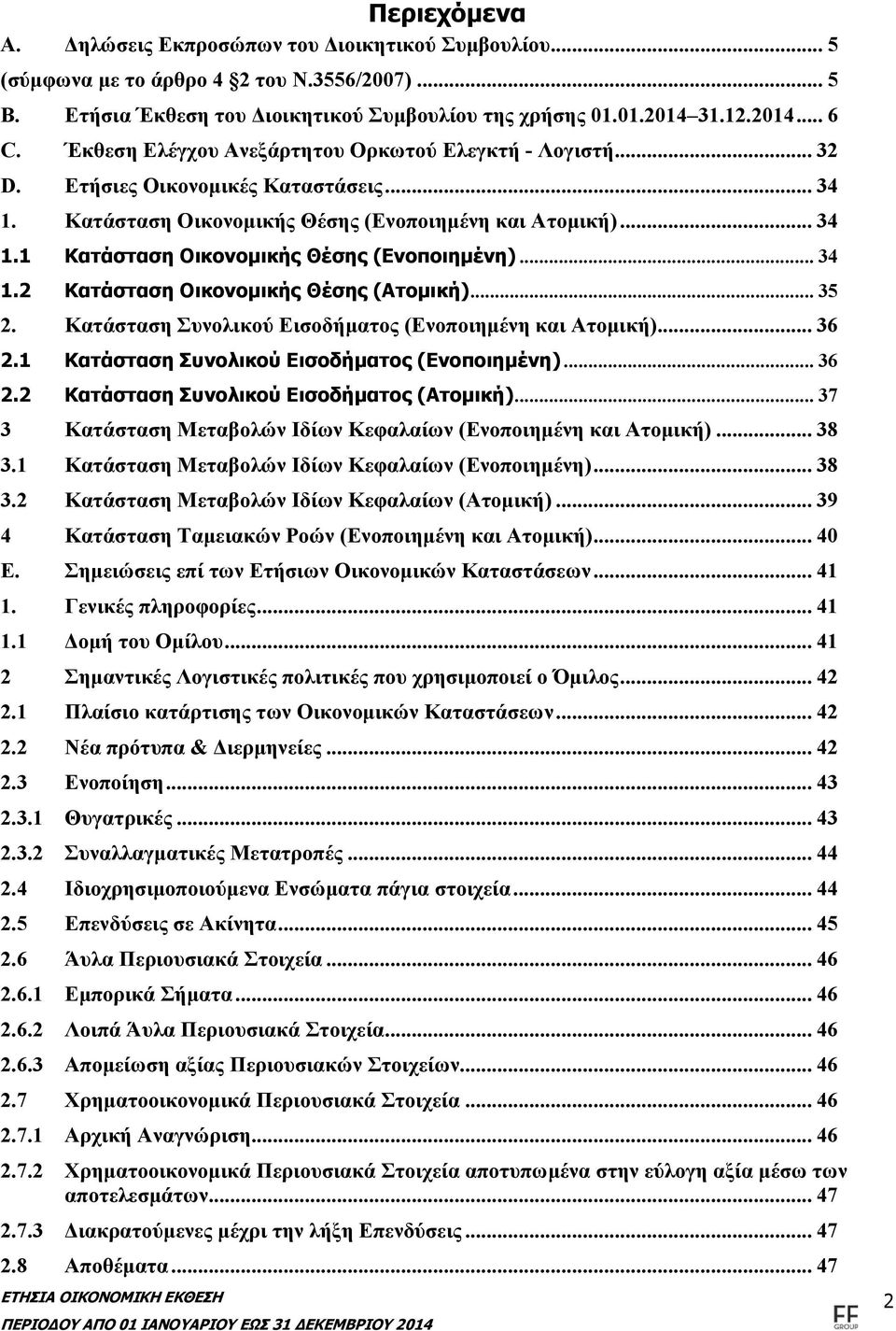 .. 34 1.2 Κατάσταση Οικονομικής Θέσης (Ατομική)... 35 2. Κατάσταση Συνολικού Εισοδήματος (Ενοποιημένη και Ατομική)... 36 2.1 Κατάσταση Συνολικού Εισοδήματος (Ενοποιημένη)... 36 2.2 Κατάσταση Συνολικού Εισοδήματος (Ατομική).