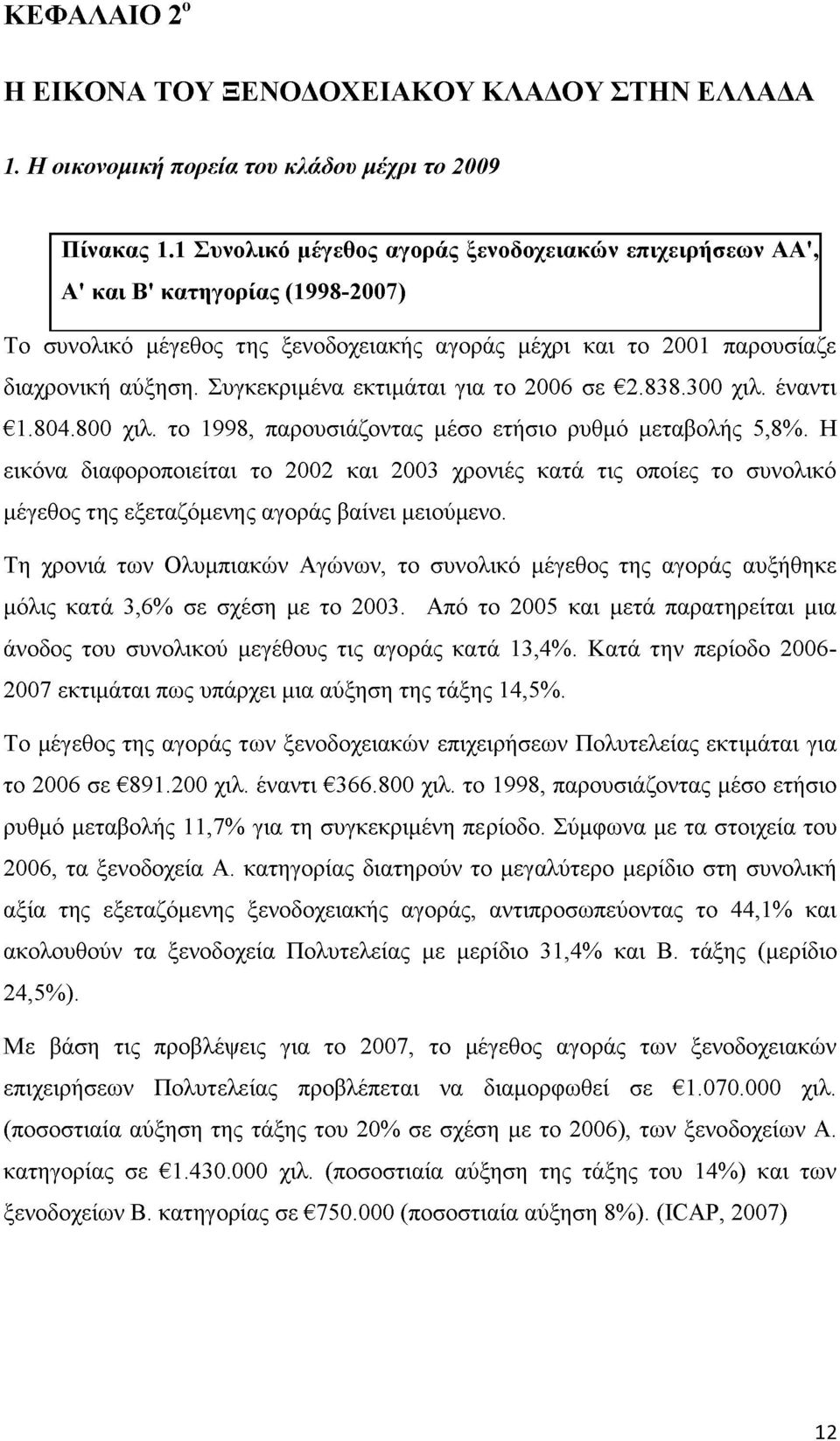 Συγκεκριμένα εκτιμάται για το 2006 σε 2.838.300 χιλ. έναντι 1.804.800 χιλ. το 1998, παρουσιάζοντας μέσο ετήσιο ρυθμό μεταβολής 5,8%.