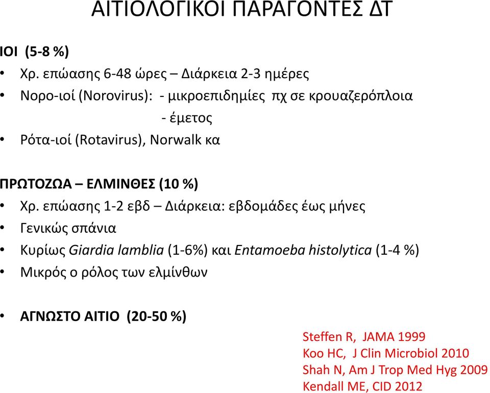 (Rotavirus), Νorwalk κα ΠΡΩΤΟΖΩΑ ΕΛΜΙΝΘΕΣ (10 %) Χρ.