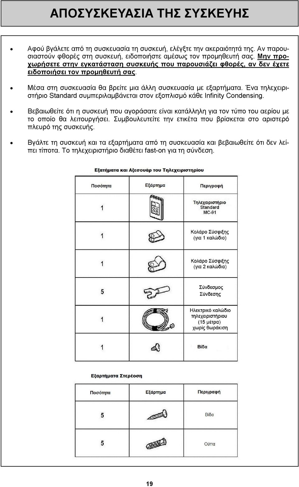 Ένα τηλεχειριστήριο Standard συμπεριλαμβάνεται στον εξοπλισμό κάθε Infinity Condensing.