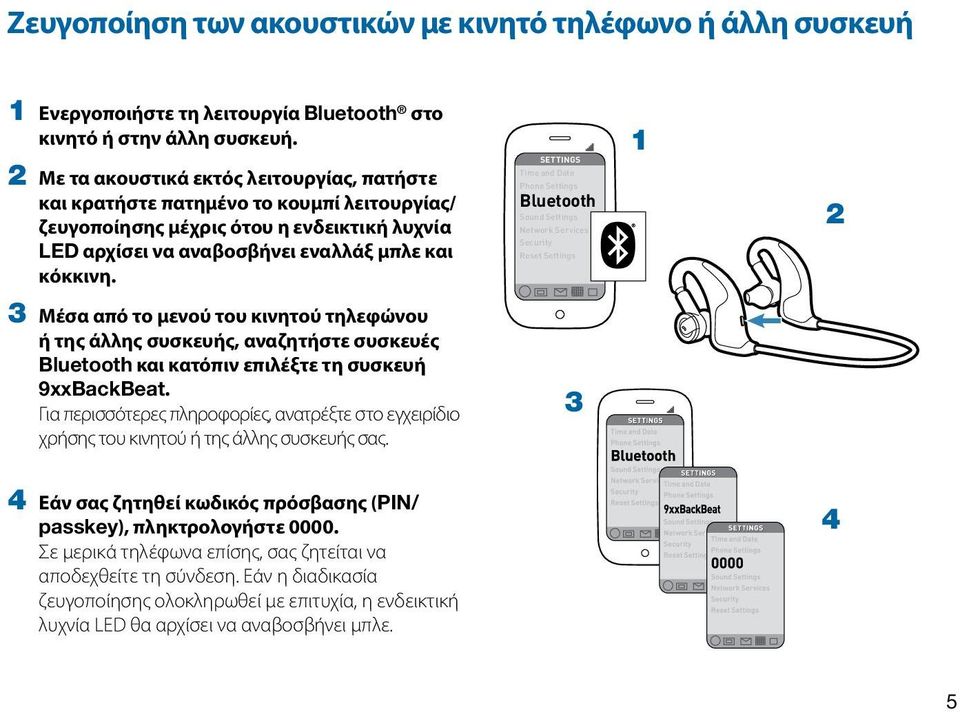 3 Μέσα από το μενού του κινητού τηλεφώνου ή της άλλης συσκευής, αναζητήστε συσκευές Bluetooth και κατόπιν επιλέξτε τη συσκευή 9xxBackBeat.