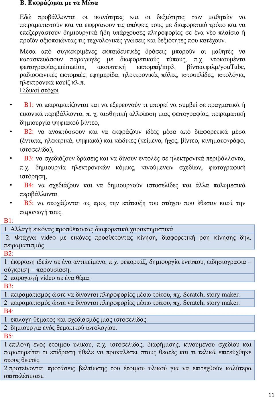 Μέσα από συγκεκριμένες εκπαιδευτικές δράσεις μπορούν οι μαθητές να κατασκευάσουν παραγωγές με διαφορετικούς τύπους, π.χ.