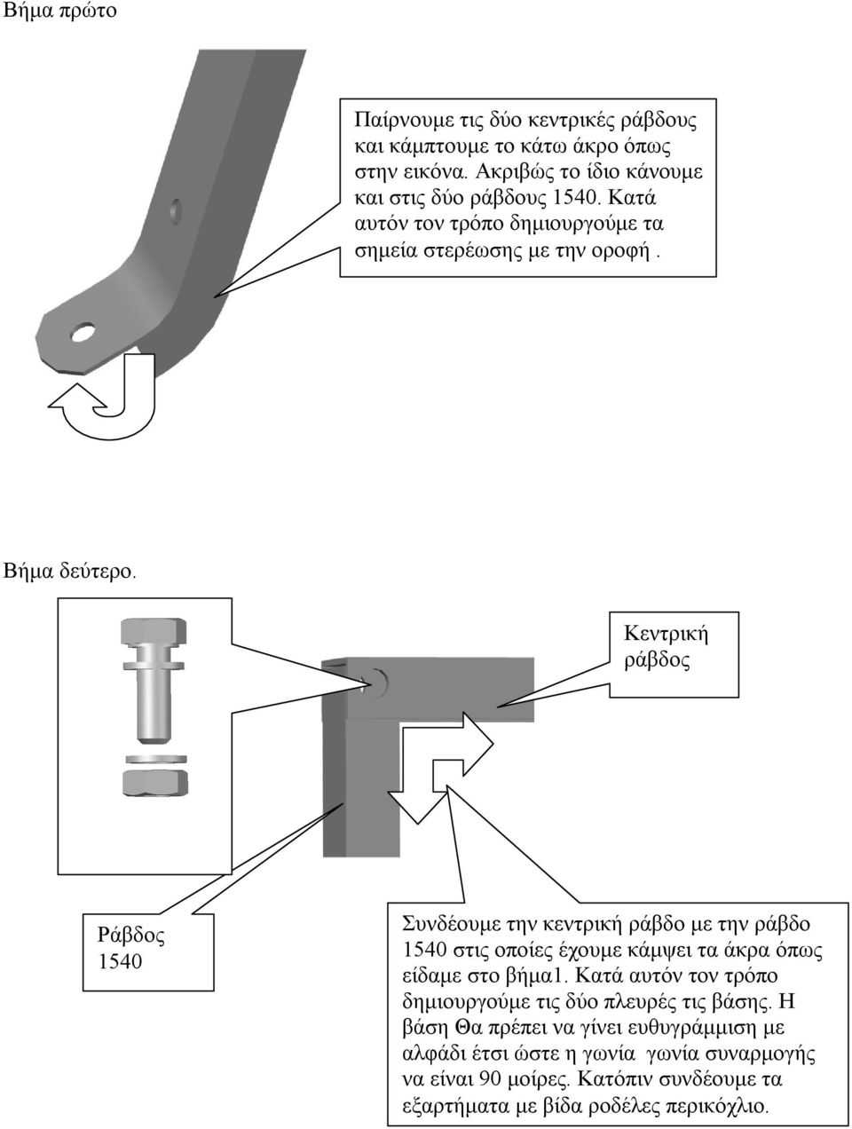 Κεντρική ράβδος Ράβδος 1540 Συνδέουμε την κεντρική ράβδο με την ράβδο 1540 στις οποίες έχουμε κάμψει τα άκρα όπως είδαμε στο βήμα1.