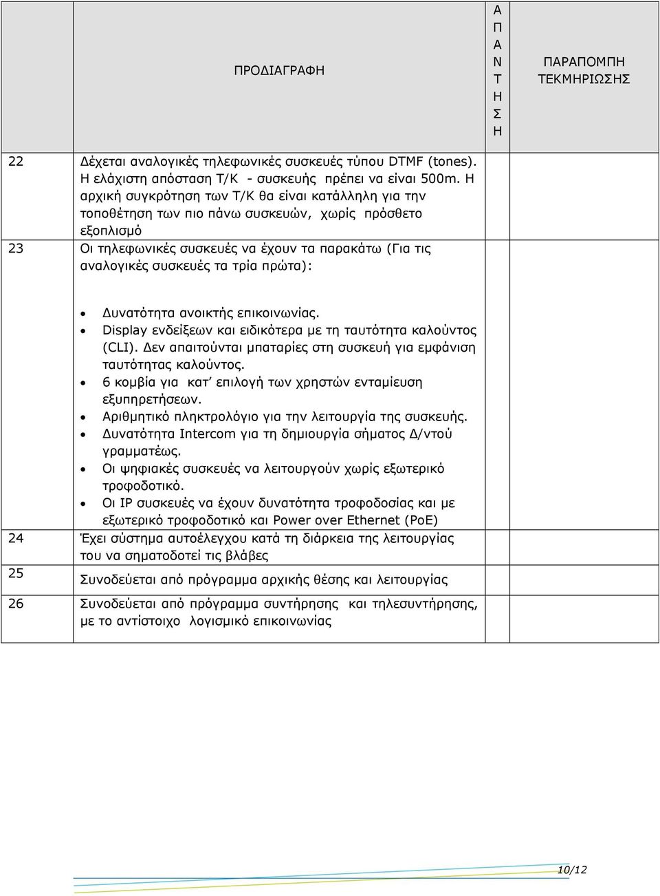 πρώτα): Π Ν Τ Σ ΠΡΠΟΜΠ ΤΕΚΜΡΙΩΣΣ Δυνατότητα ανοικτής επικοινωνίας. Display ενδείξεων και ειδικότερα με τη ταυτότητα καλούντος (CLI).