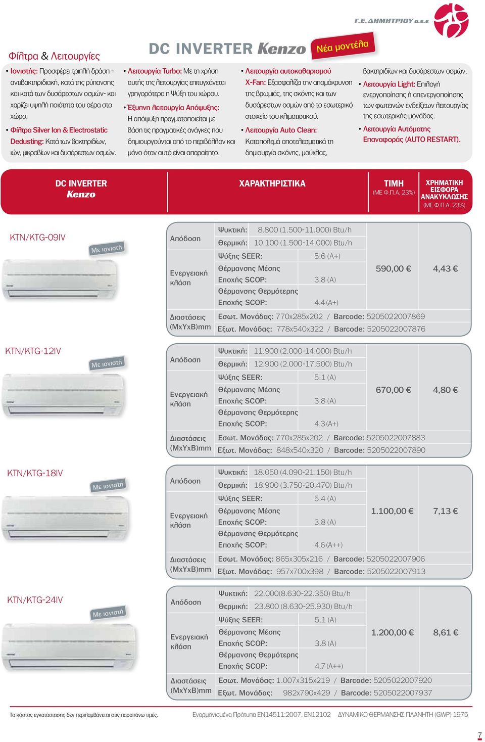 Dc inverter Νέα μοντέλα Λειτουργία Turbo: Με τη χρήση Λειτουργία αυτοκαθαρισμού αυτής της λειτουργίας επιτυγχάνεται X-Fan: Εξασφαλίζει την απομάκρυνση γρηγορότερα η Ψύξη του χώρου.