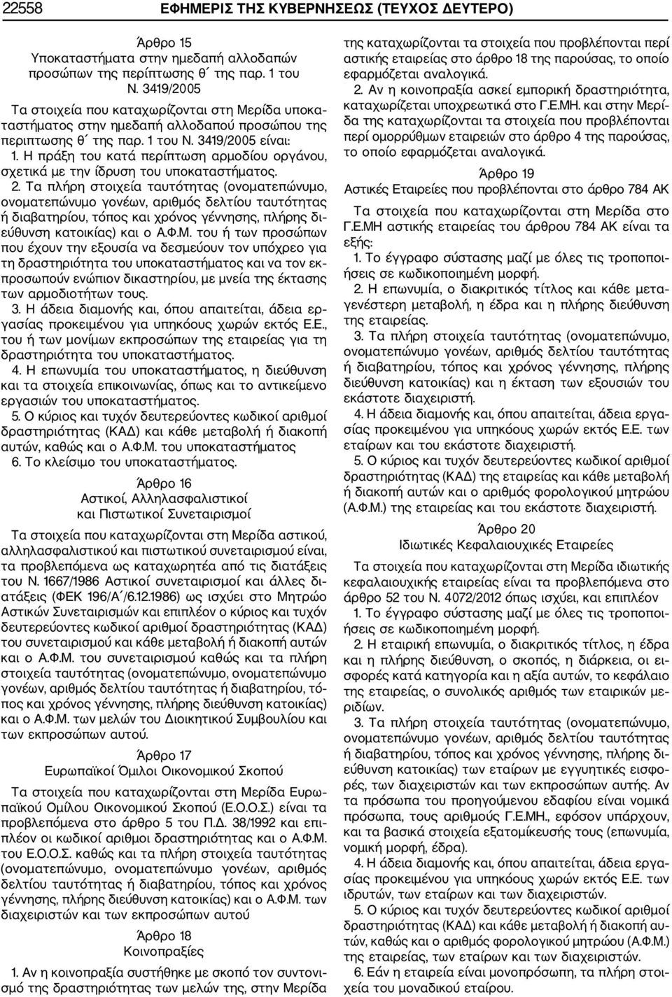 Η πράξη του κατά περίπτωση αρμοδίου οργάνου, σχετικά με την ίδρυση του υποκαταστήματος. 2. Τα πλήρη στοιχεία ταυτότητας (ονοματεπώνυμο, εύθυνση κατοικίας) και ο Α.Φ.Μ.